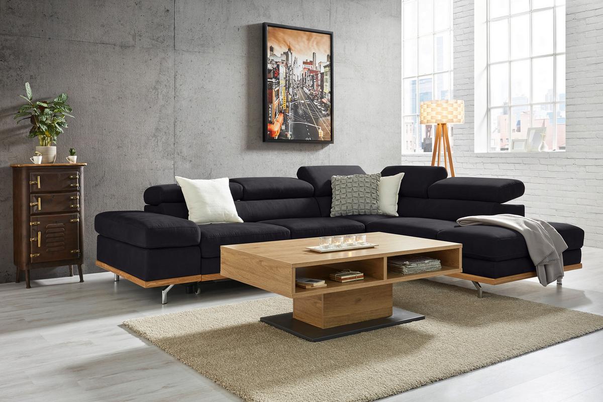 Wohnlandschaft Carmen rechts Dunkelbraun - Dunkelbraun/Schwarz, MODERN, Leder/Holz (292/72/226cm) - Premium Living