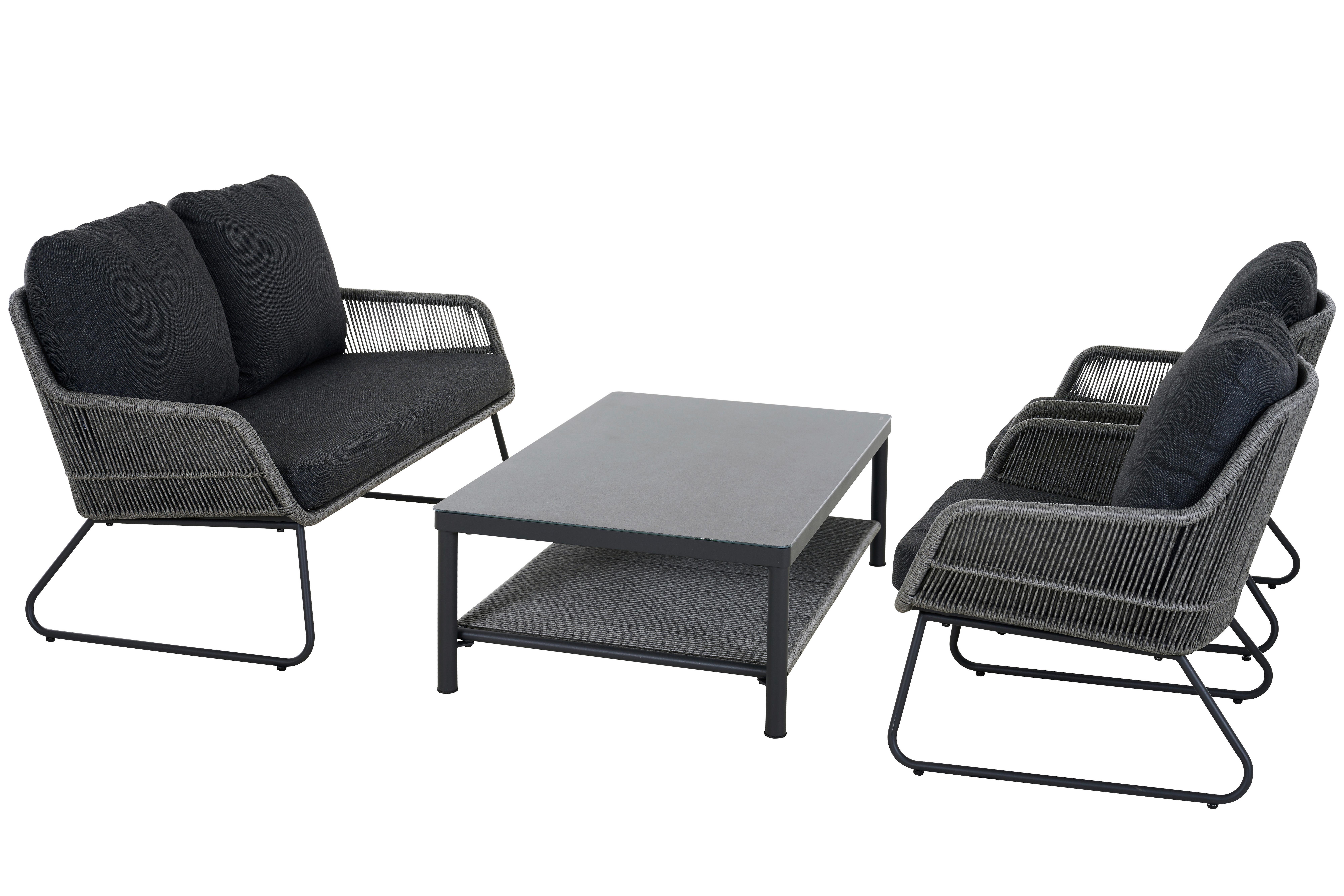 Loungegarnitur Kansas Grau - Grau, Basics, Kunststoff/Textil (145/76/73,5cm) - Siena Garden