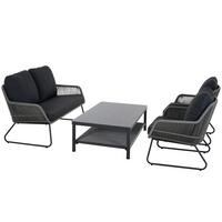 Loungegarnitur Kansas Grau - Grau, Basics, Kunststoff/Textil (145/76/73,5cm) - Siena Garden