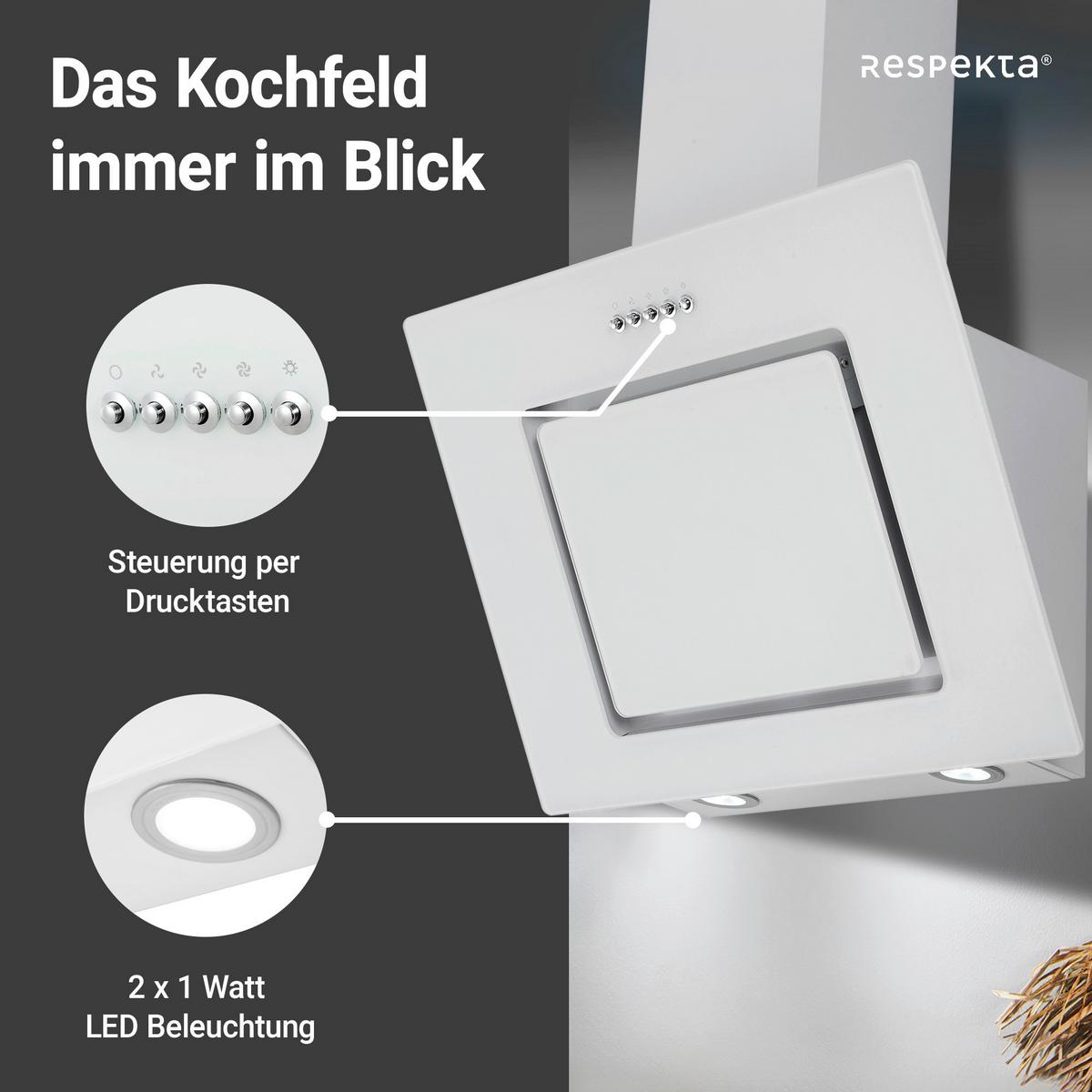 Dunstabzugshaube Svea Metall Glas Weiß B: ca. 60 cm - Weiß, Trend, Glas/Metall (60/73,9-111,9/35cm) - Respekta