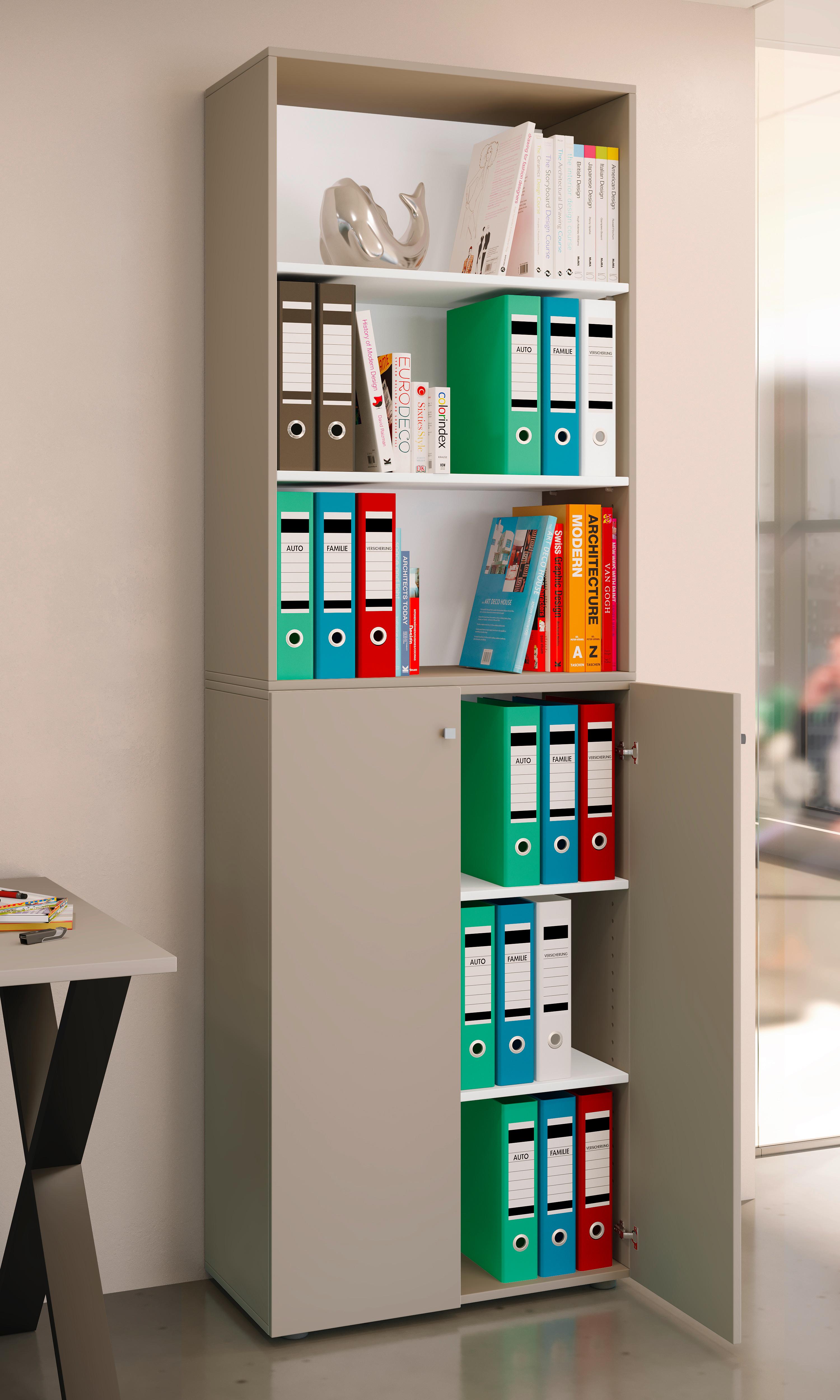 AKTENSCHRANK LONA 2XL - Weiss/Grau, Design, Holzwerkstoff (70/220/39cm) - MID.YOU
