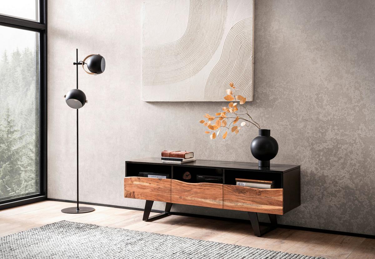 Nizka Omarica Akazie, Pravi Les, Črna - črna/barve akacije, Design, kovina/les (140/50/40cm) - MID.YOU