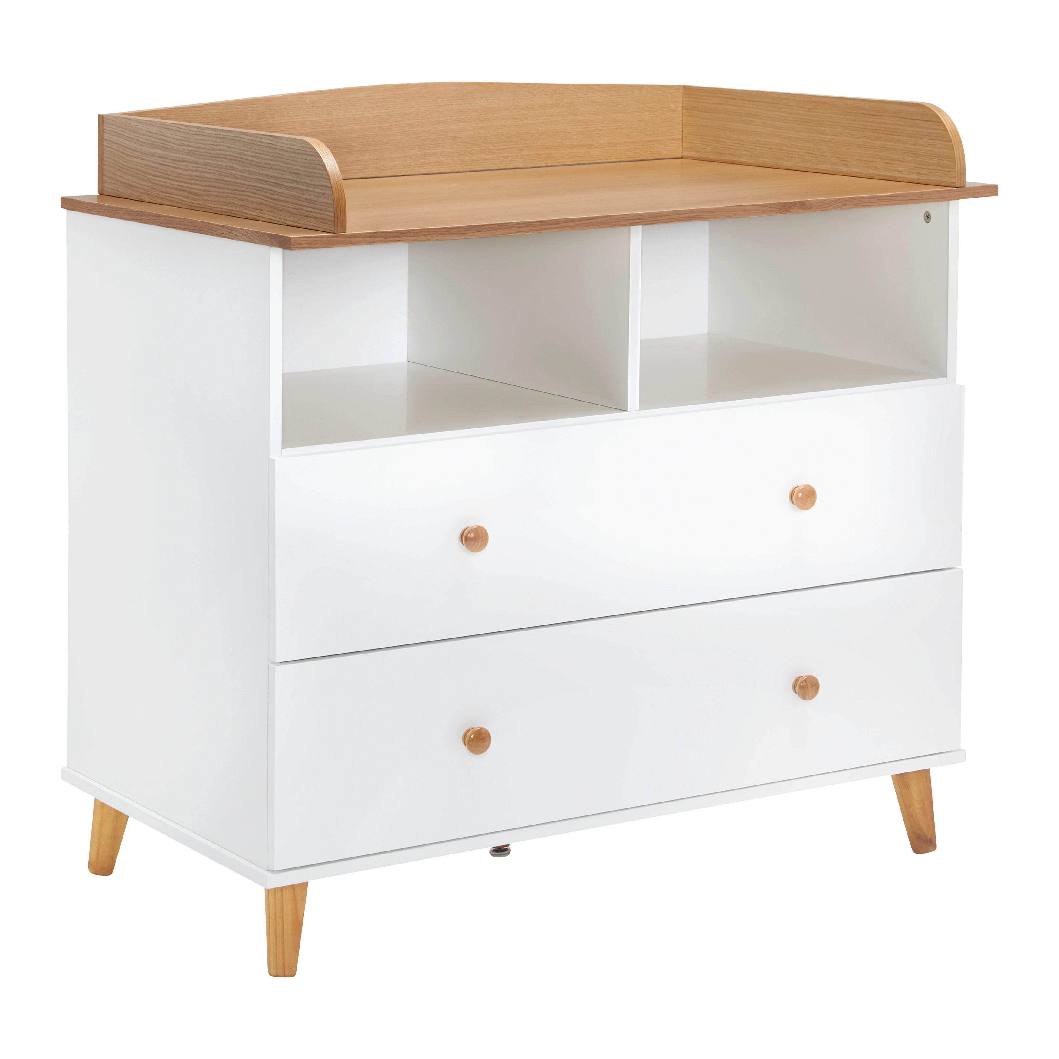 Wickelkommode Lou Weiß Echtholz/MDF - Weiß/Kieferfarben, MODERN, Holz (98/98/60cm) - Bessagi Kids