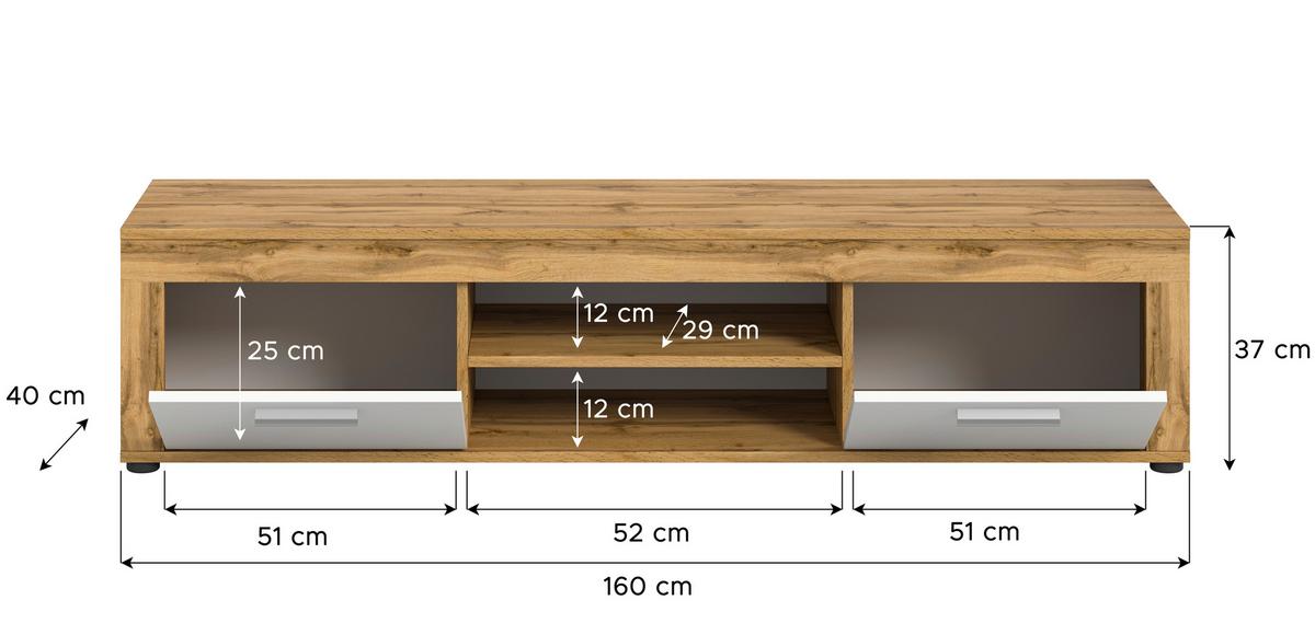 Tv Komoda Jam - bijela/srebrne boje, Design, drvni materijal/plastika (160/37/40cm) - Modern Living