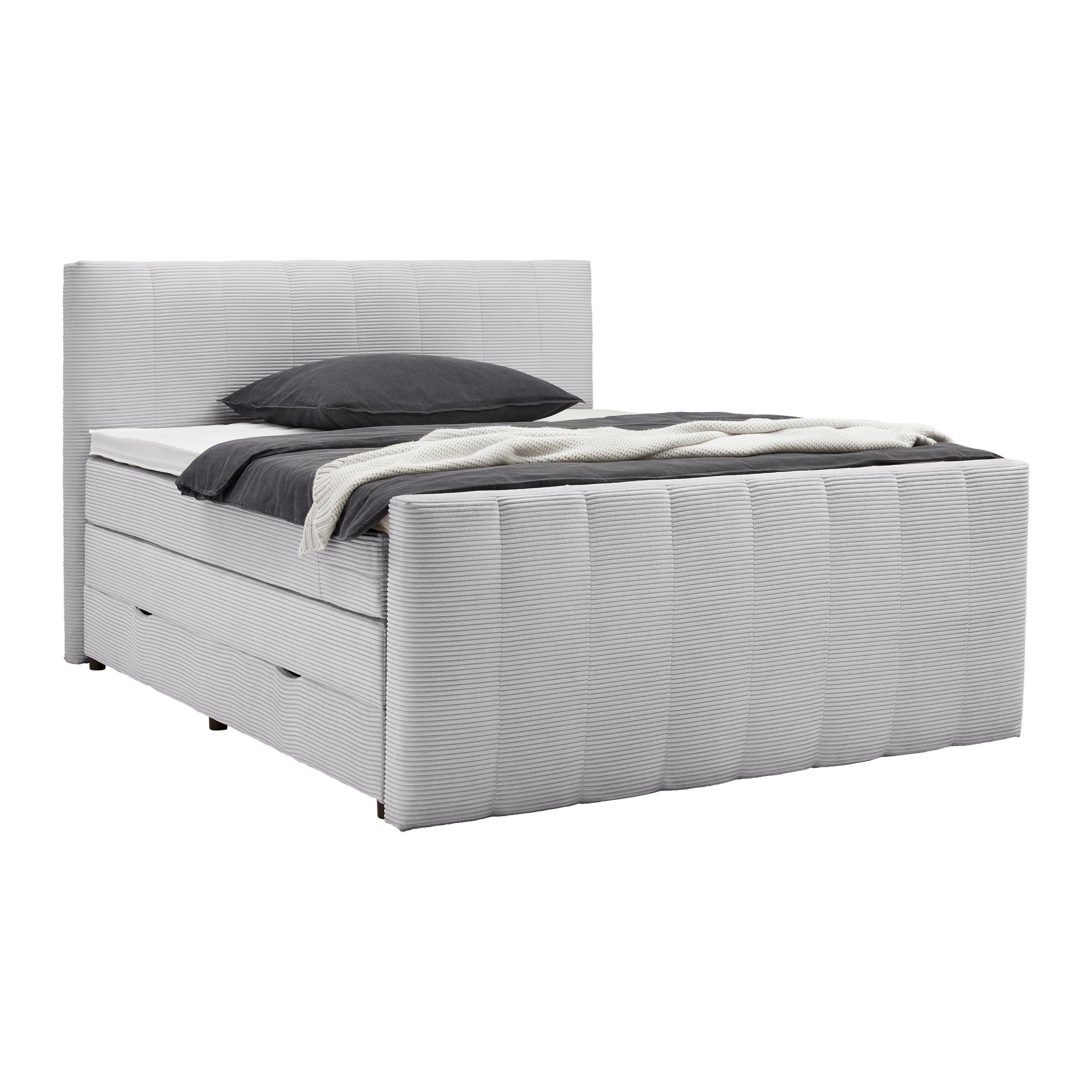 Boxspringbett Malaga Hellgrau ca. 180x200cm - Silberfarben/Hellgrau, KONVENTIONELL, Holzwerkstoff/Kunststoff (180/200cm) - Premium Living