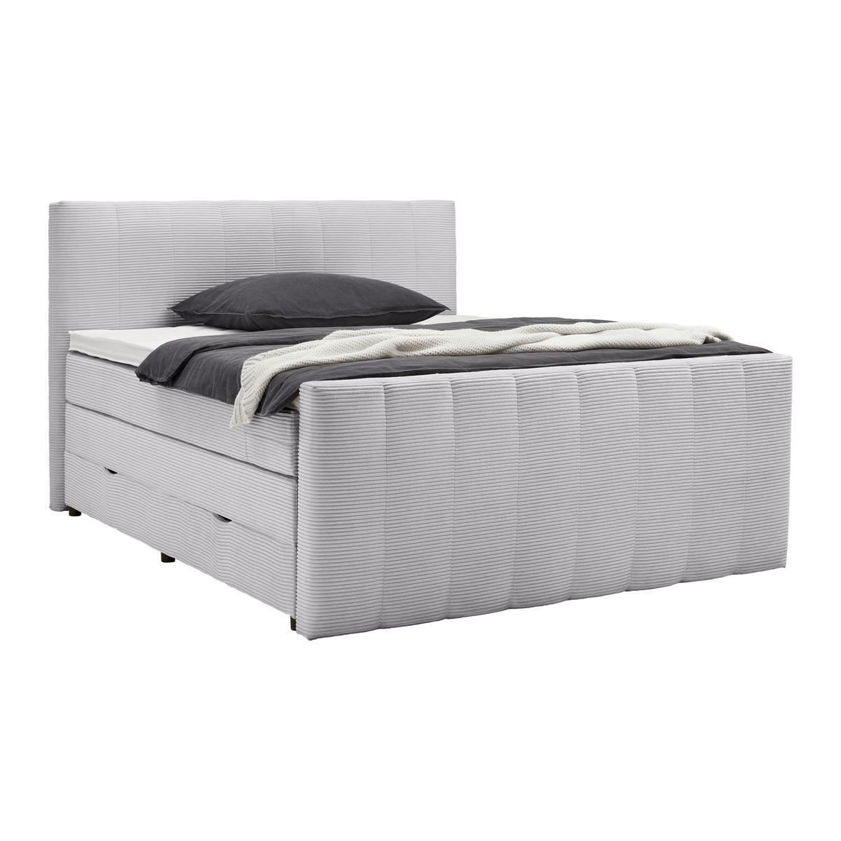 Boxspringbett Malaga Hellgrau ca. 180x200cm - Silberfarben/Hellgrau, Konventionell, Holzwerkstoff/Kunststoff (180/200cm) - Premium Living