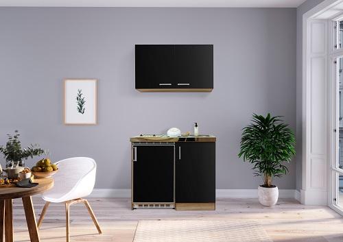 Miniküche Schwarz/Eiche Sonoma m. Geräten B: ca. 100cm - Edelstahlfarben/Schwarz, MODERN, Holzwerkstoff/Kunststoff (100cm) - Respekta