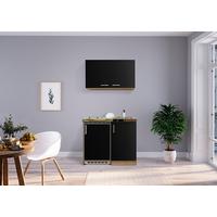 Miniküche Schwarz/Eiche Sonoma m. Geräten B: ca. 100cm - Edelstahlfarben/Schwarz, MODERN, Holzwerkstoff/Kunststoff (100cm) - Respekta