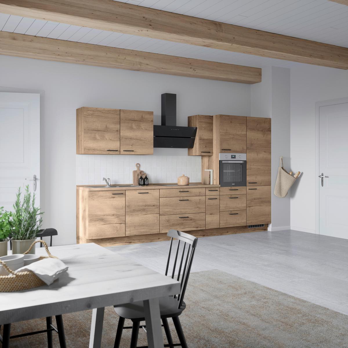 Küchenblock Structura High m. Geräten Eiche dunkel - Eiche dunkel/Schwarz, MODERN, Holzwerkstoff/Metall (360cm) - Nobilia