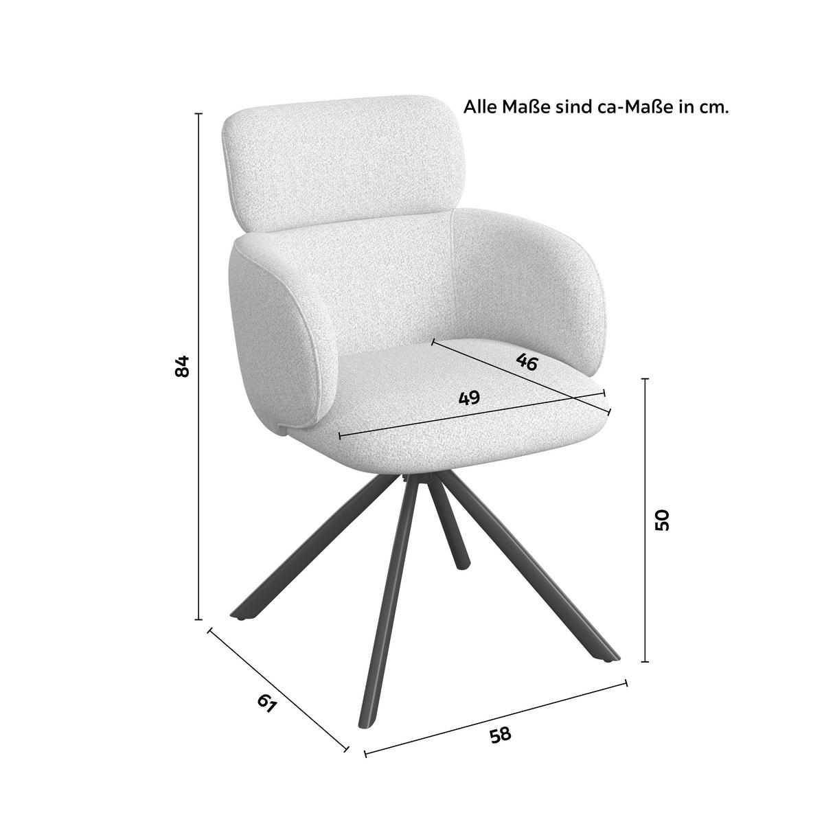 Armlehnstuhl Liora Creme Webstoff Drehbar Gepolstert - Creme/Schwarz, MODERN, Textil/Metall (58/84/61cm) - Bessagi Home