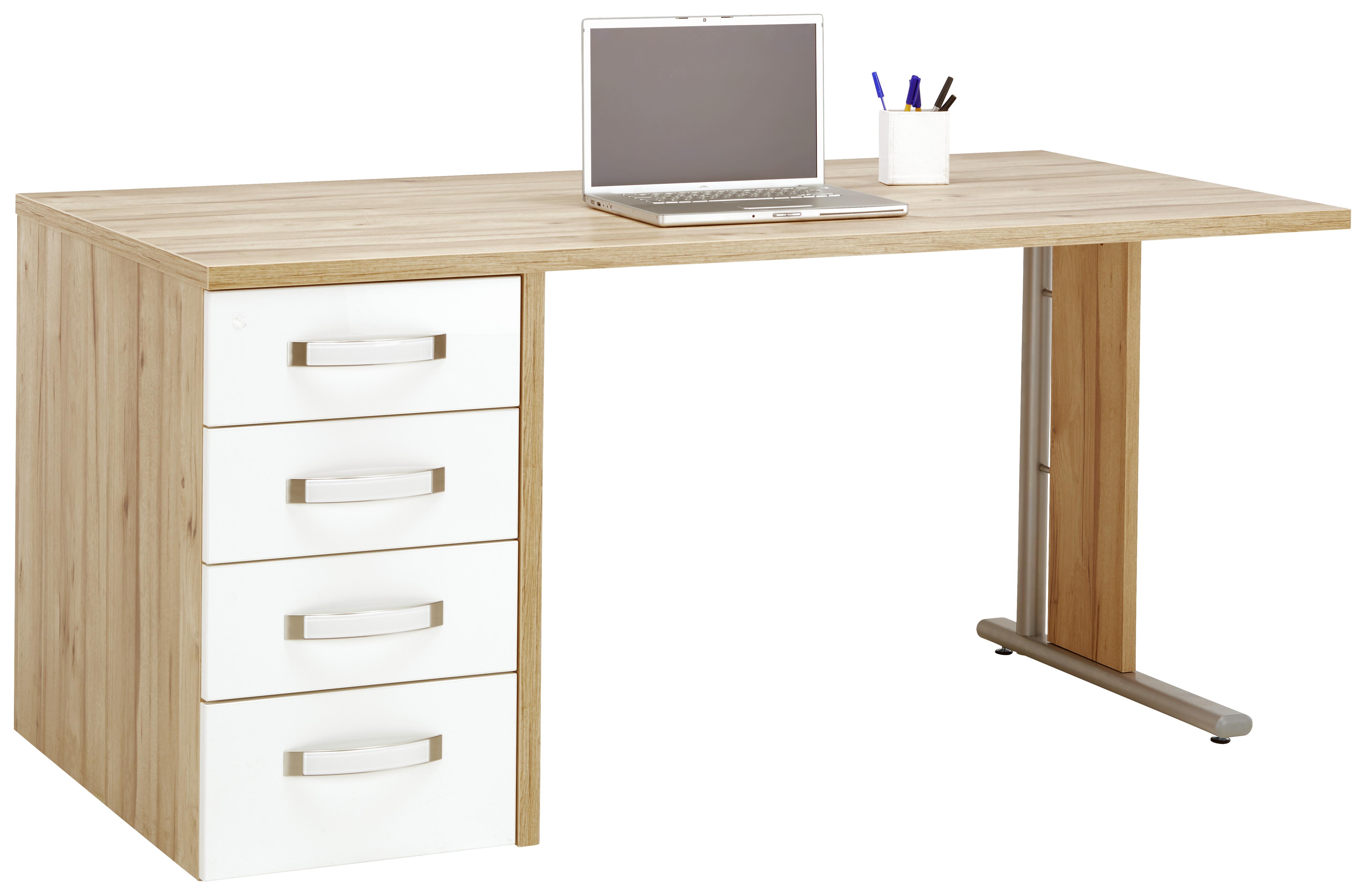 Masă de birou Ducato - alb/culoare lemn stejar, Modern, plastic/metal (160/72,8/80cm) - Premium Living
