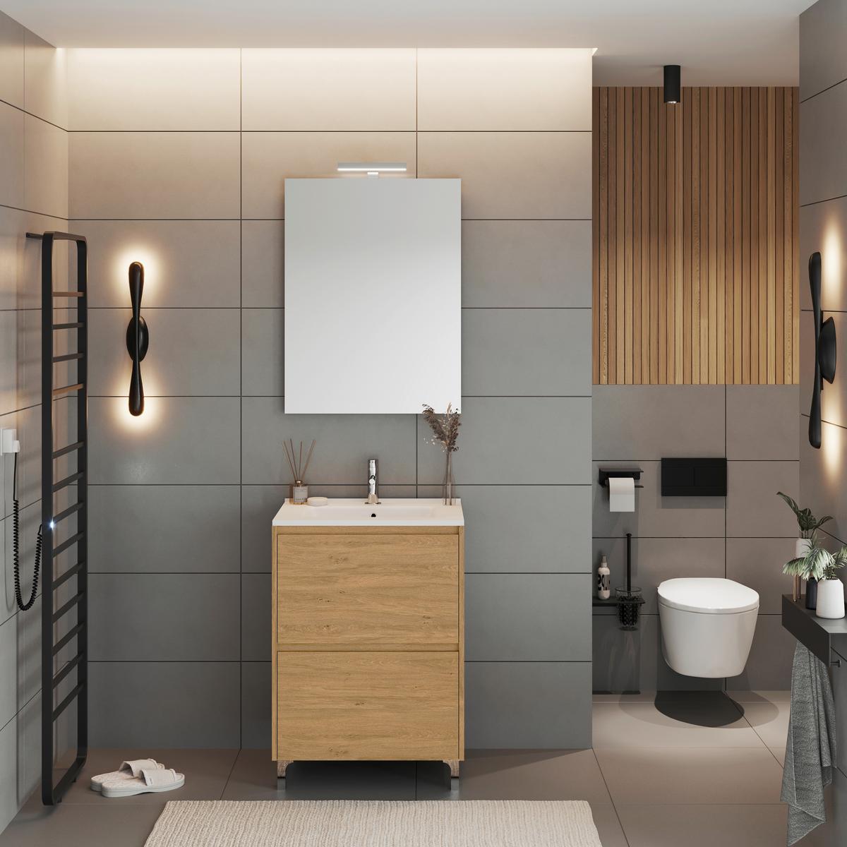 MASCĂ PENTRU LAVOAR LISBONA - stejar sălbatic/antracit, Basics, material pe bază de lemn (60/74/46cm)