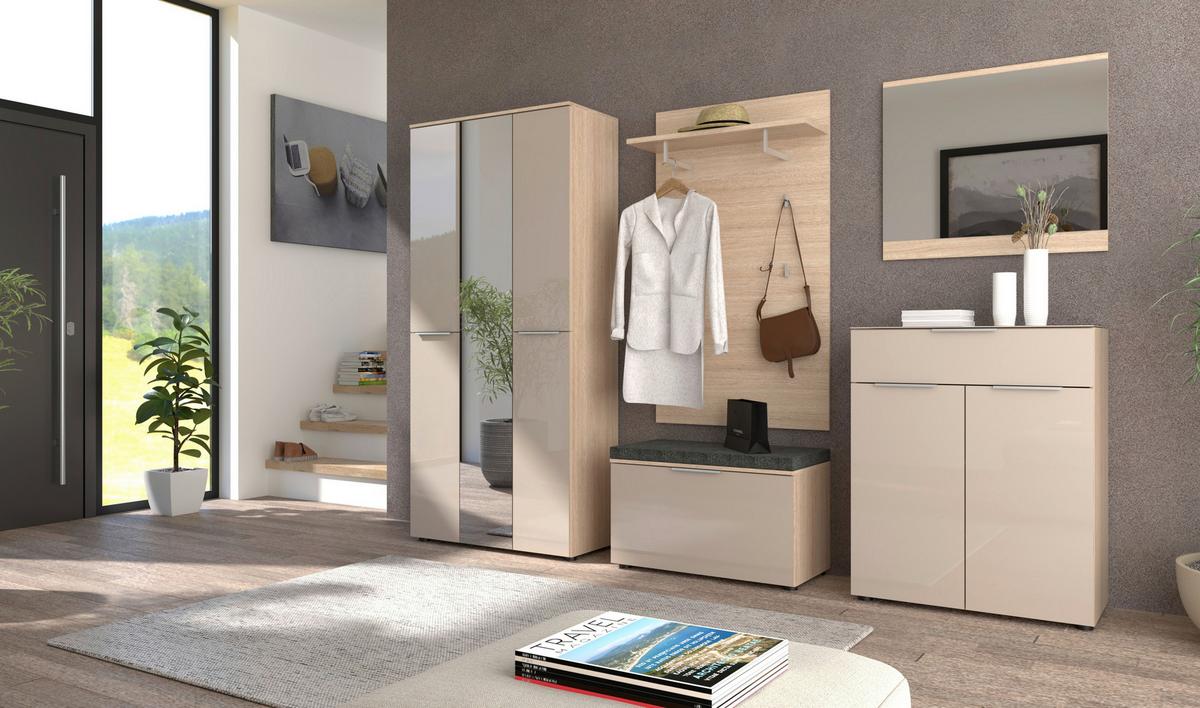 Garderobenschrank Siena Eichefarben/Kaschmir - Kaschmir/Chromfarben, MODERN, Glas/Holzwerkstoff (65/196/41cm) - Mömax