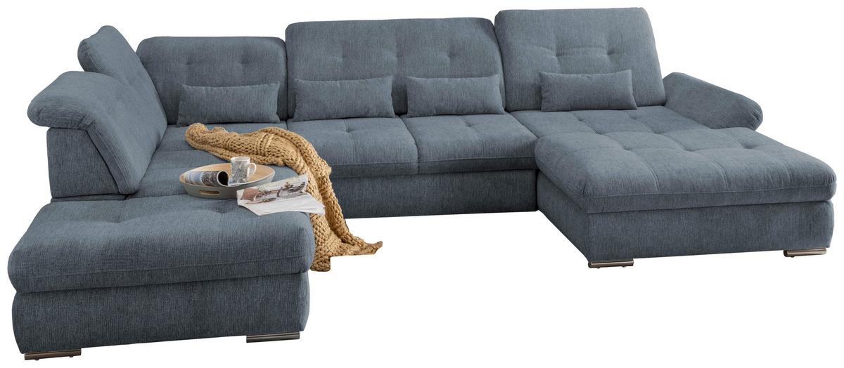 Wohnlandschaft Dalida Hellblau Chenille - Chromfarben/Hellblau, Design, Textil/Metall (254/376/195cm) - Livetastic