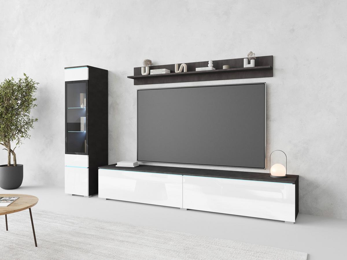 Dnevni Regal Vera, Antracit, Bela, 3-Delno, Led - siva/bela, Basics, umetna masa/steklo (210/130/33cm) - P & B