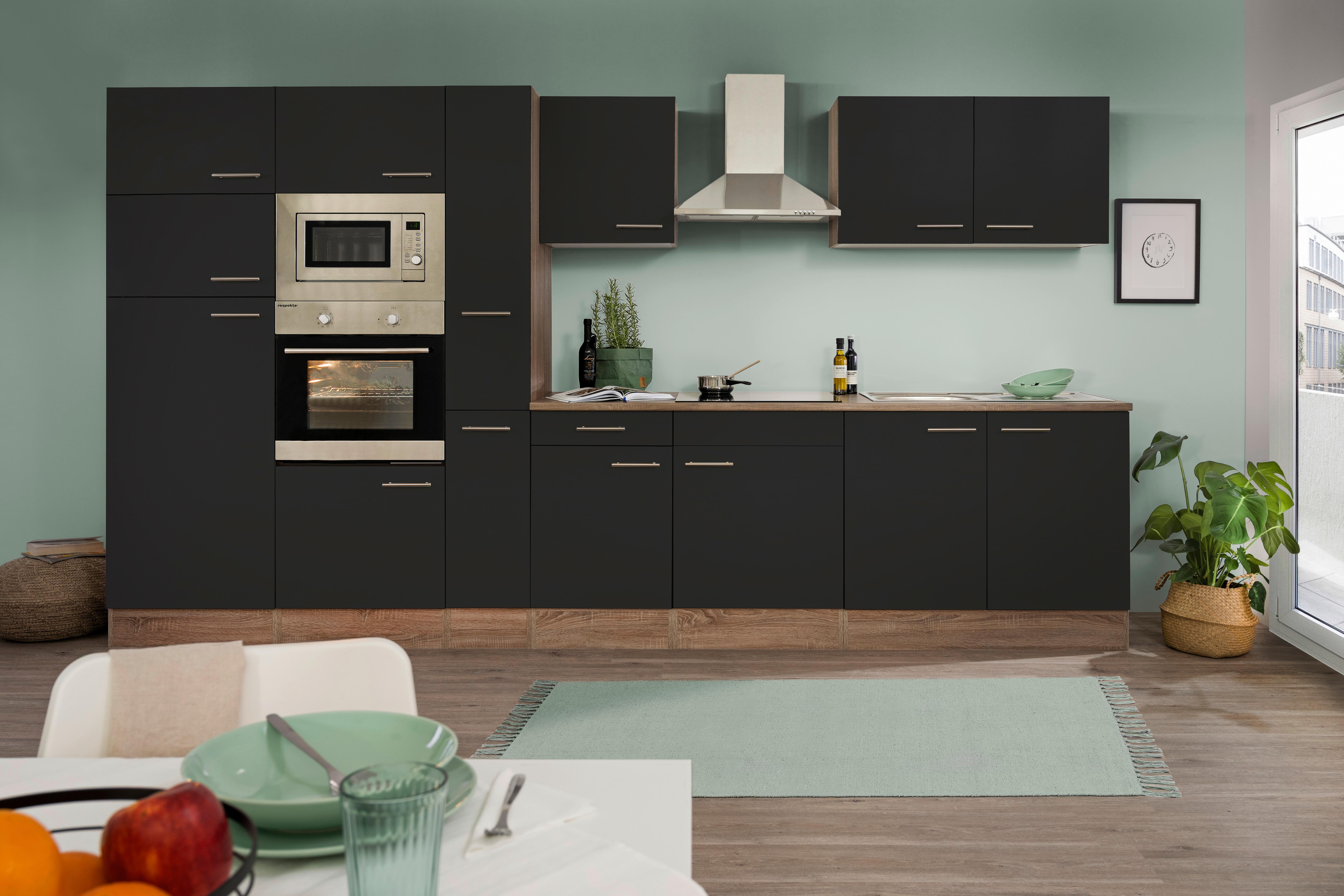 Küchenblock LBKB360EYSMIGKE - Edelstahlfarben/Eichefarben, Basics, Holzwerkstoff/Metall (360cm) - Respekta