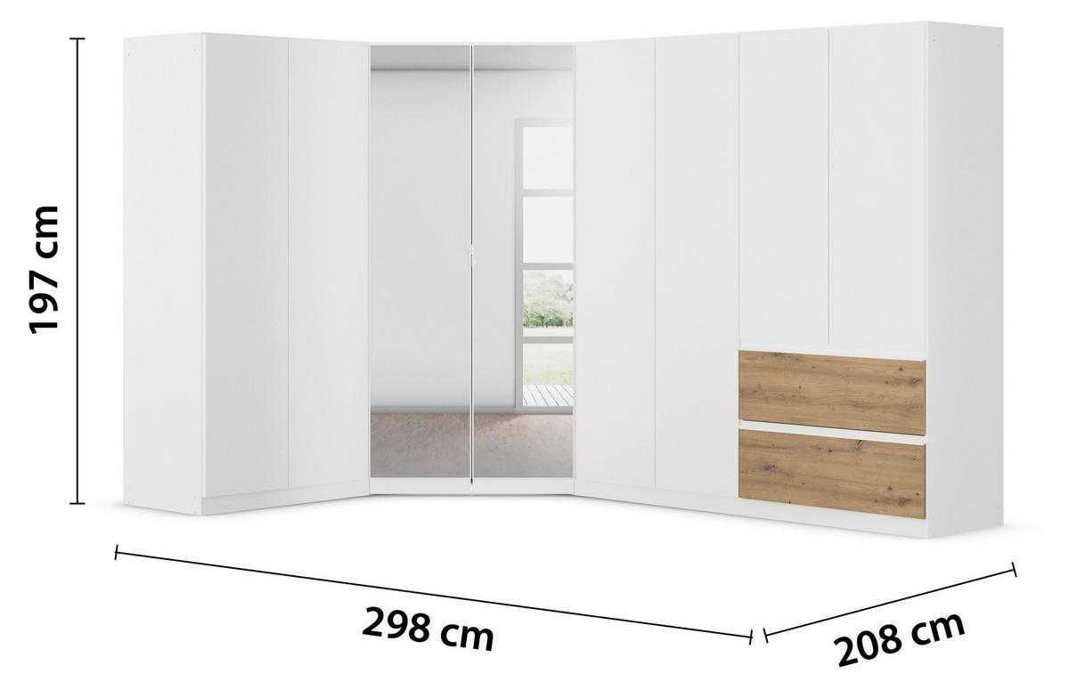 Kotna Omara Za Oblačila Costa, Bela, Barva Hrasta - barve kroma/bela, Moderno, leseni material (208/197/298cm) - Rauch Möbel