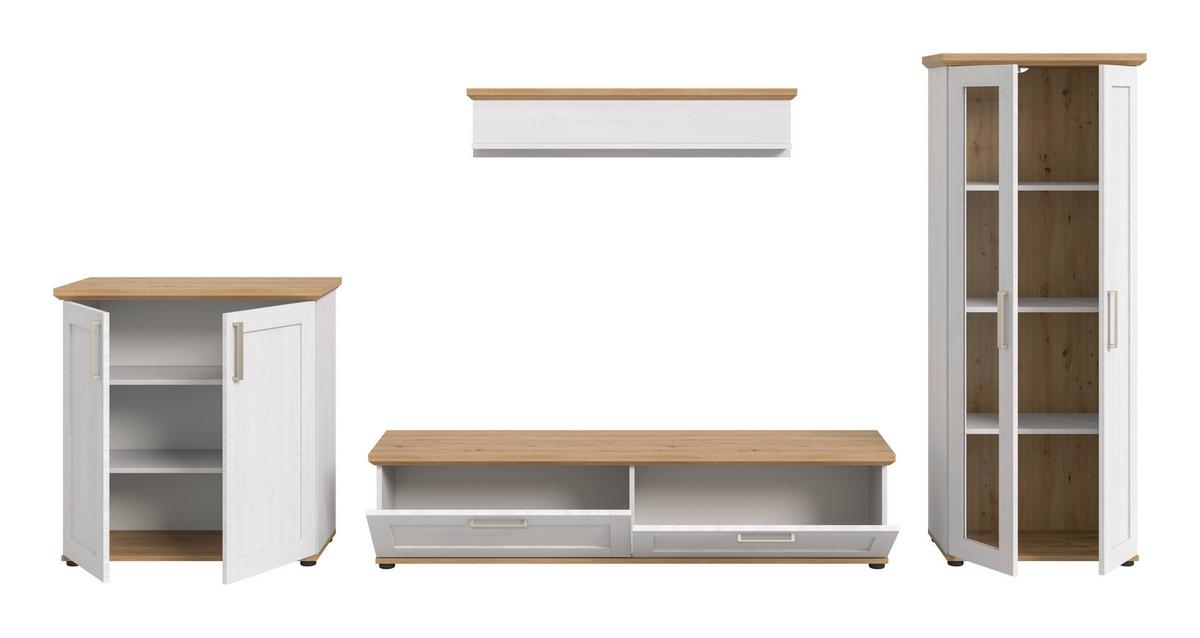 Dnevni Regal Verona, Bela, Barva Macesna, 4-Delni - srebrne barve/črna, Design, umetna masa/leseni material (336/161/40cm) - Livetastic