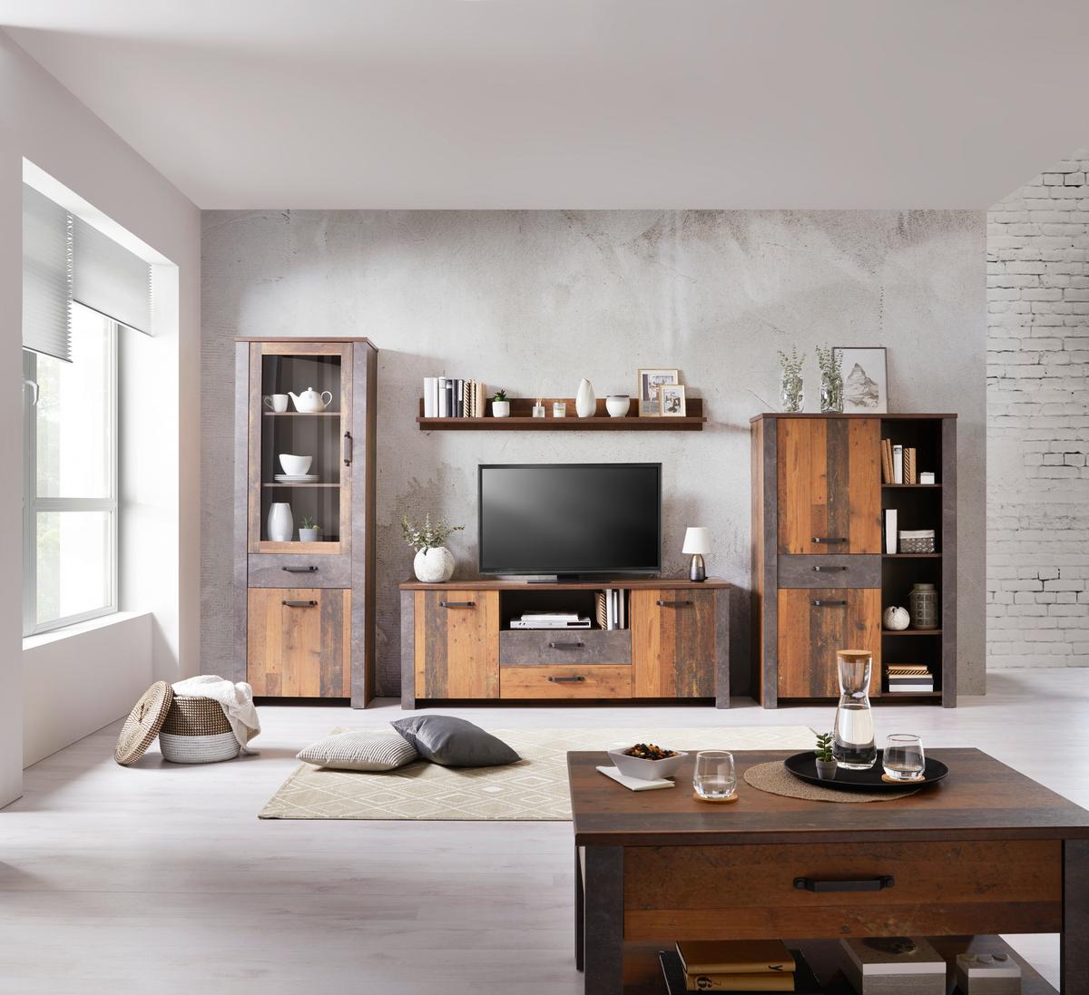 Vitrina Ontario - boje hrasta/tamno siva, Trend, staklo/drvni materijal (71,4/200/41,5cm) - Modern Living