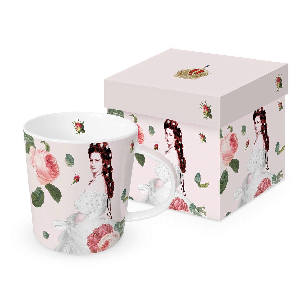 Kaffeebecher Sisi Rosa/Weiß ca. 350ml - Rosa/Weiß, ROMANTIK / LANDHAUS, Keramik (8,5/9,5cm) - PPD