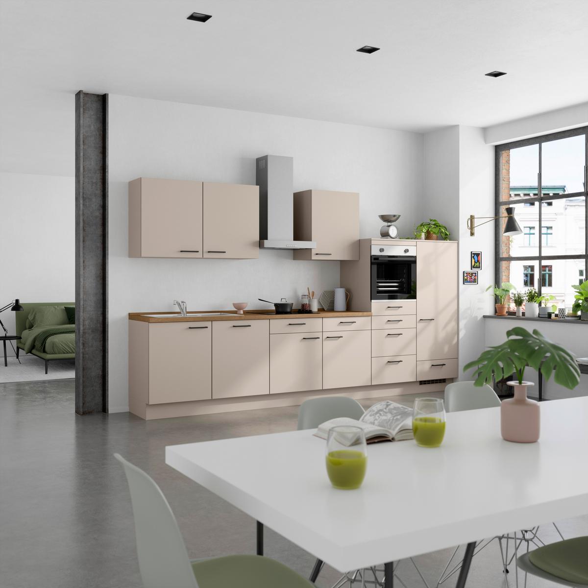 Küchenleerblock Easytouch Low o. Geräte Sandfarben - Sandfarben/Eichefarben, MODERN, Holzwerkstoff/Metall (360cm) - Nobilia