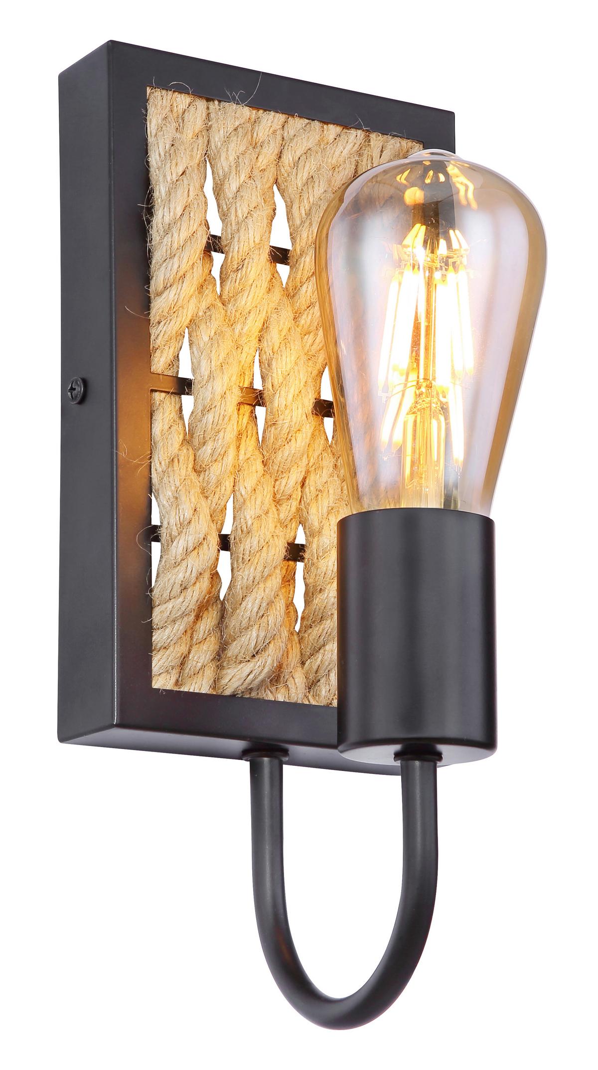 Wandleuchte 15679W in Schwarz max. 60 Watt - Schwarz/Braun, LIFESTYLE, Naturmaterialien/Metall (12/13/28cm) - Globo