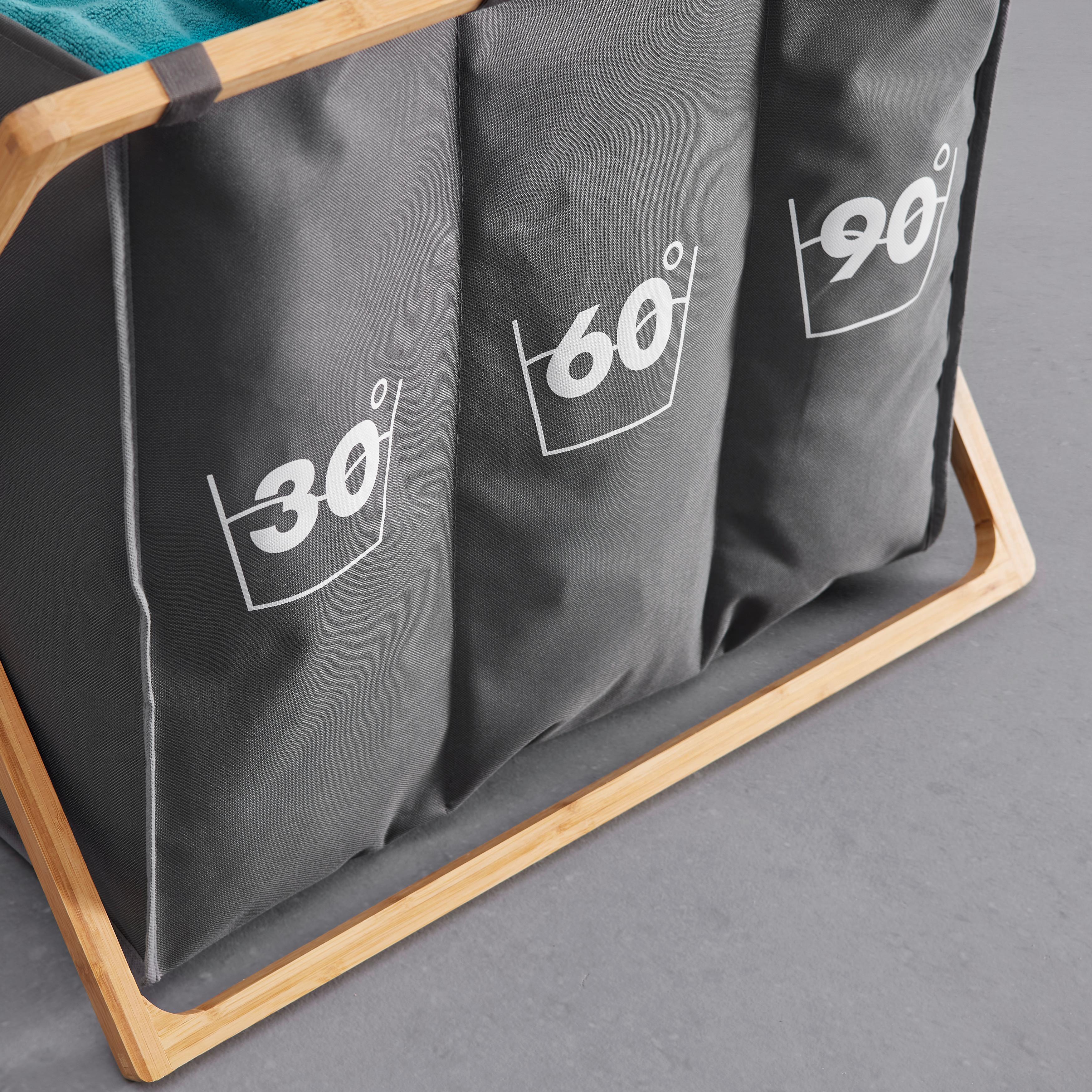 Wäschekorb Bernado aus FSC-zertifiziertem Bambus - Grau, MODERN, Holz/Textil (63/57/38cm)