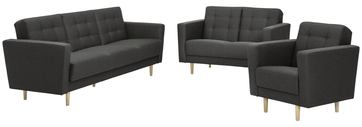 3-Sitzer-Sofa Jasmin Anthrazit Flachgewebe mit Schlaffunktion - Anthrazit/Eschefarben, MODERN, Holz/Textil (224/81/83cm) - Max Winzer