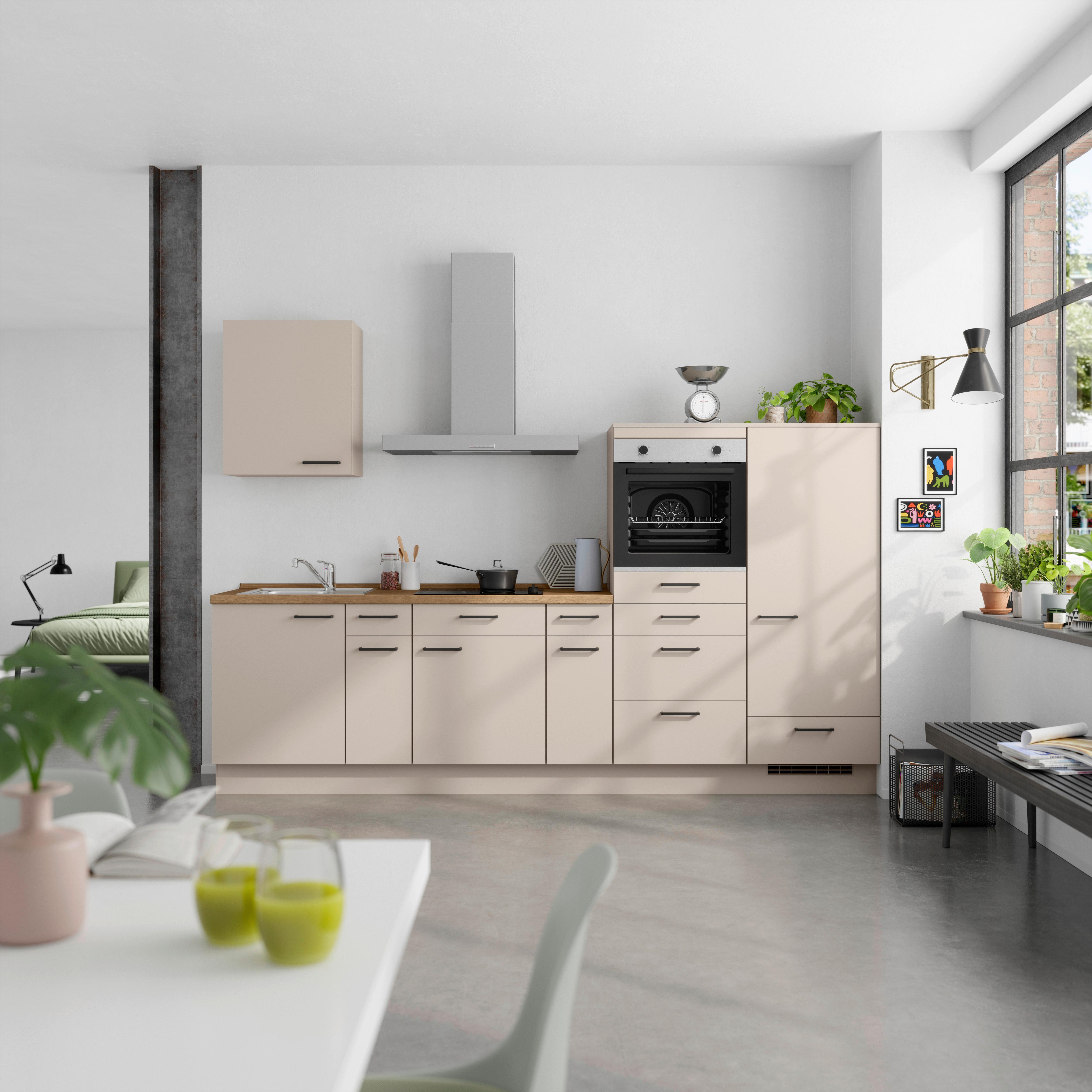 Küchenleerblock Easytouch Low o. Geräte Sandfarben - Sandfarben/Eichefarben, MODERN, Holzwerkstoff/Metall (300cm) - Nobilia