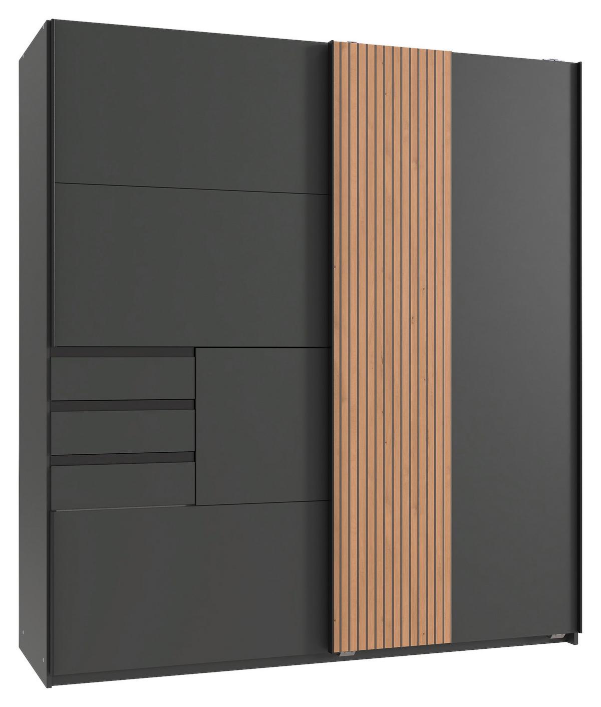 Omara Z Drsnimi Vrati Coburg, Barva Grafita, Hrast, Š. 180cm - črna/barve grafita, Moderno, kovina/leseni material (180/198/65cm) - Mömax