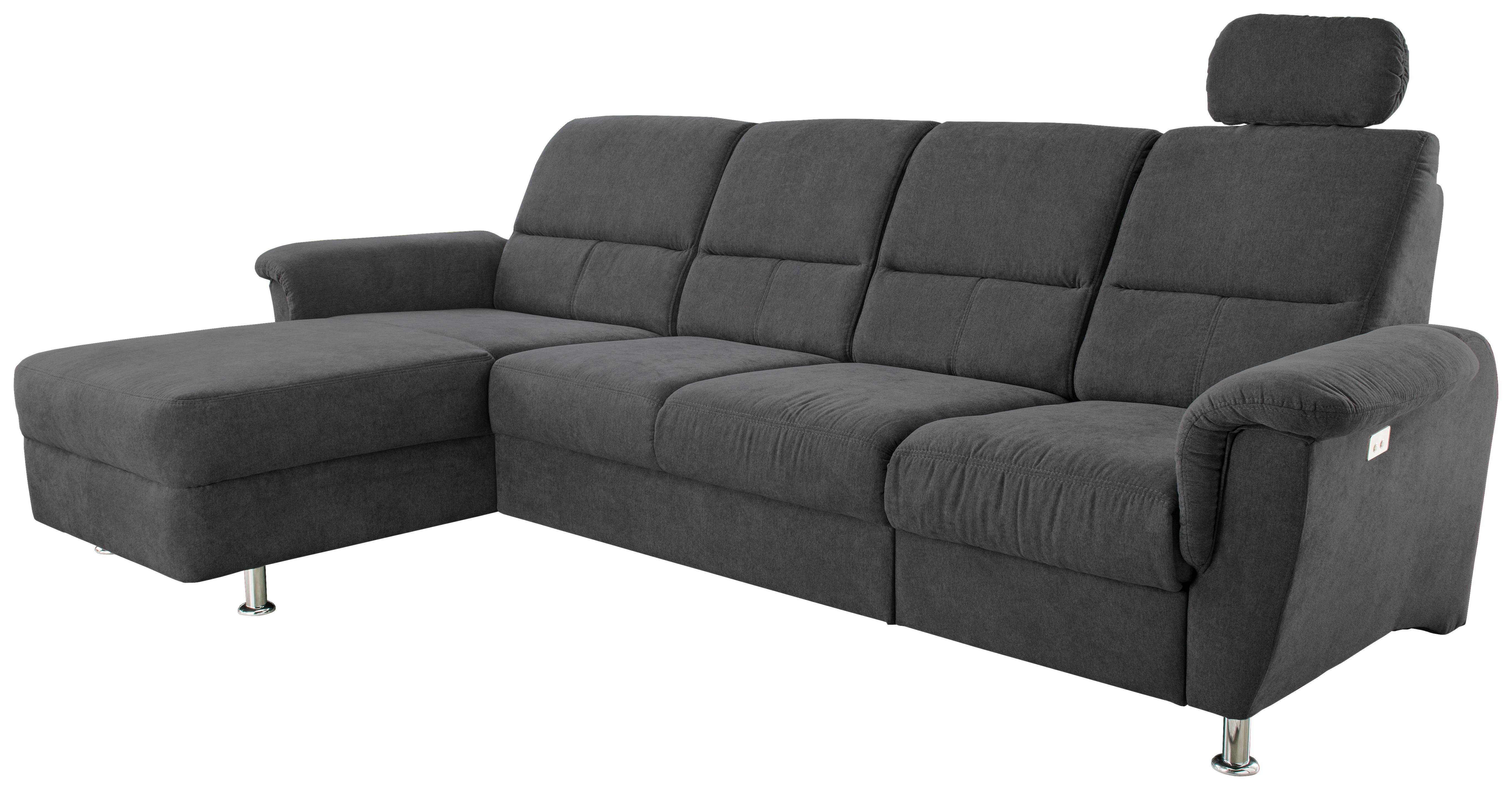 Wohnlandschaft Parole Schwarz Mikrofaser - Chromfarben/Schwarz, KONVENTIONELL, Textil/Metall (292/165cm) - Livetastic