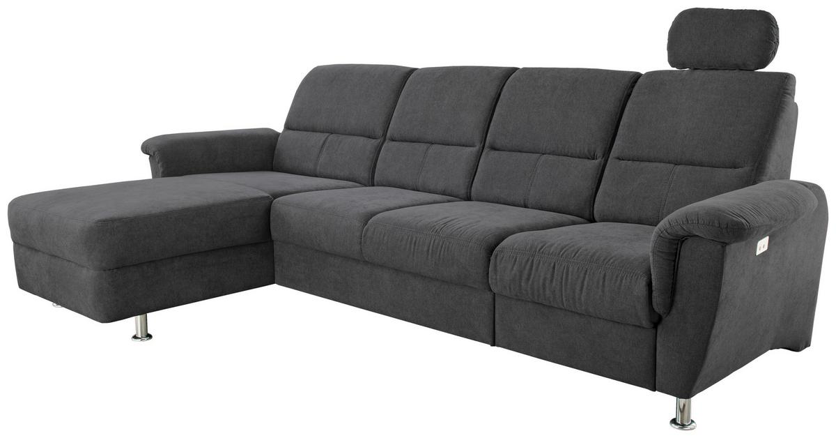 Wohnlandschaft Parole Schwarz Mikrofaser - Chromfarben/Schwarz, KONVENTIONELL, Textil/Metall (292/165cm) - Livetastic
