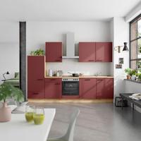 Küchenblock Easytouch Low m. Geräten Dunkelrot - Eichefarben/Schwarz, MODERN, Holzwerkstoff/Metall (300cm) - Nobilia