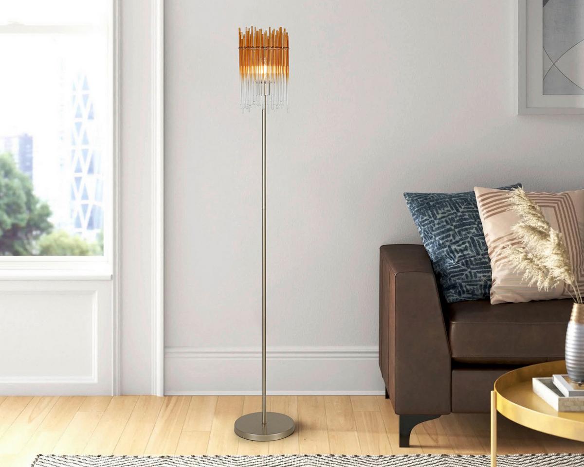 Stehleuchte Stab Bernsteinfarben max. 40 Watt - Champagner/Transparent, MODERN, Glas/Kunststoff (25l)
