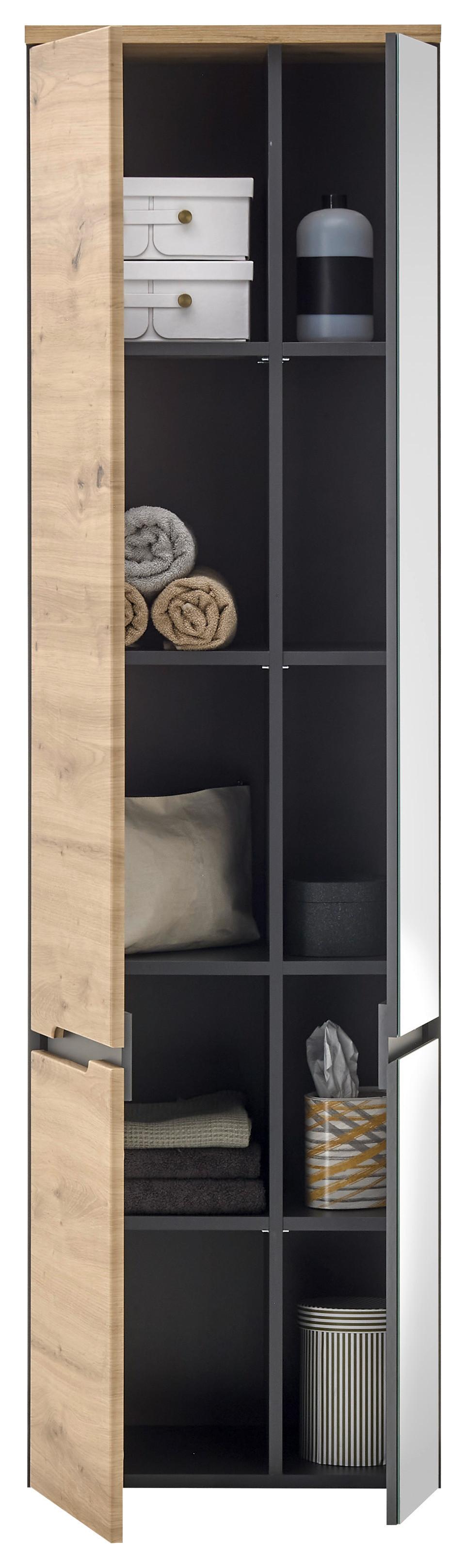 Hängeschrank Memphis Grau/Eiche Artisan - Eiche Artisan/Grau, MODERN, Glas/Holzwerkstoff (50/176/31cm) - Mömax