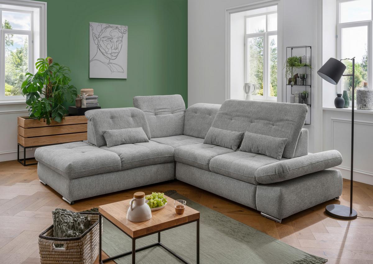 Wohnlandschaft Dalida Silberfarben Chenille - Chromfarben/Silberfarben, Design, Textil/Metall (254/280cm) - Livetastic
