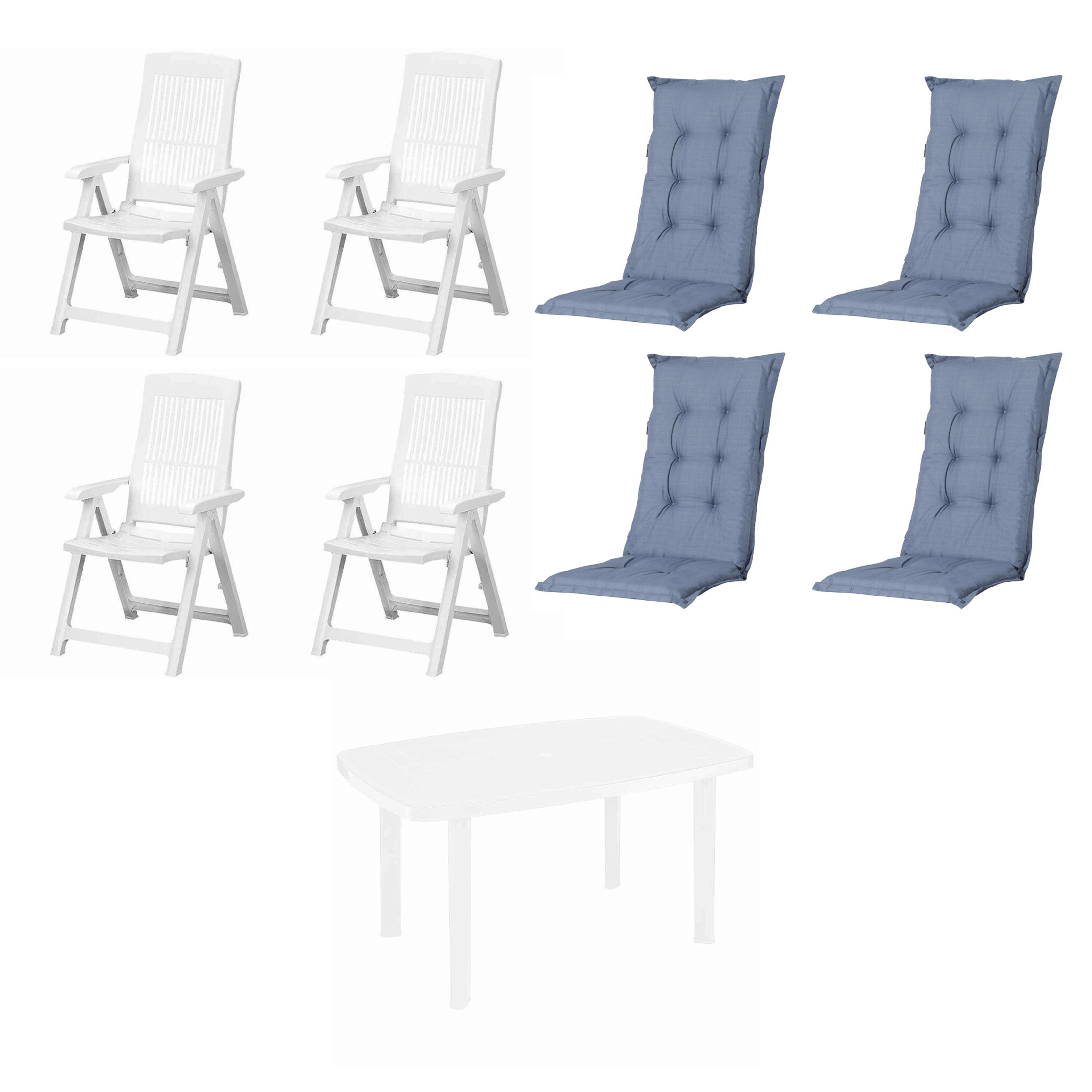 GARTENTISCHGRUPPE TAMPA+FARO+AUFLAGEN - Blau/Weiß, MODERN, Kunststoff/Textil (90/111/140cm) - Gardenson