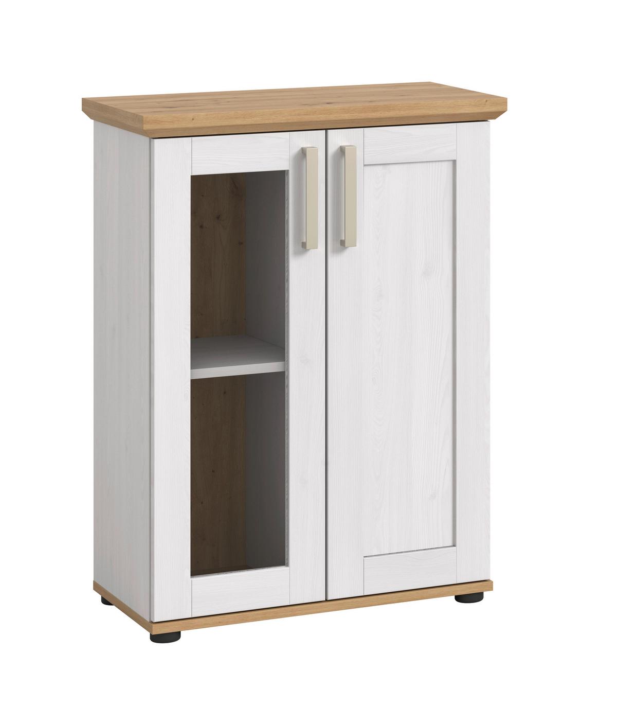 Vitrina Verona, Bela, Barva Macesna - srebrne barve/črna, Design, umetna masa/leseni material (64/88/37cm) - Livetastic