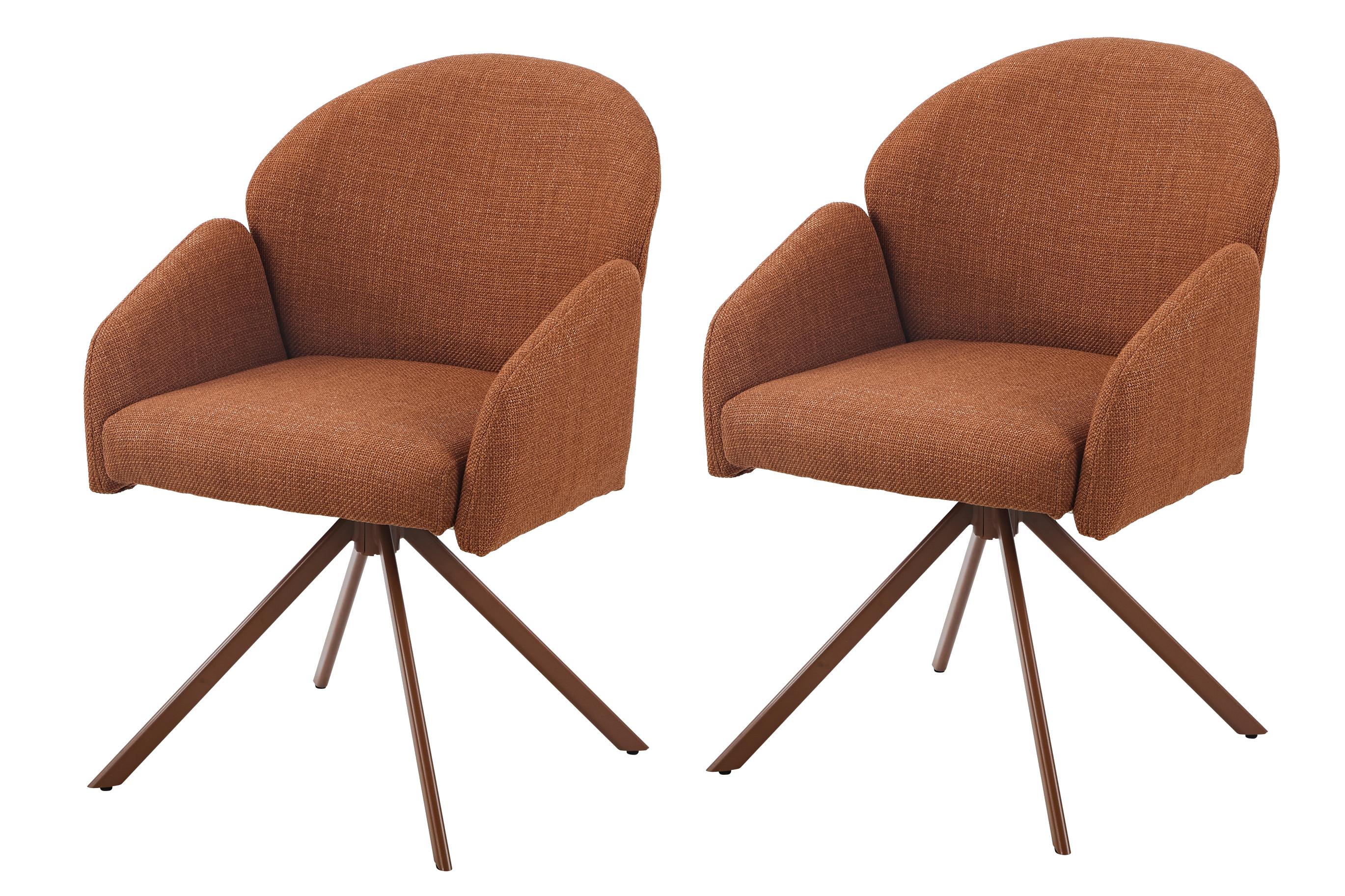 ARMLEHNSTUHL-SET HOLLY S 2ER-SET - Rotbraun, MODERN, Textil/Metall (56,5/84/61cm) - MID.YOU