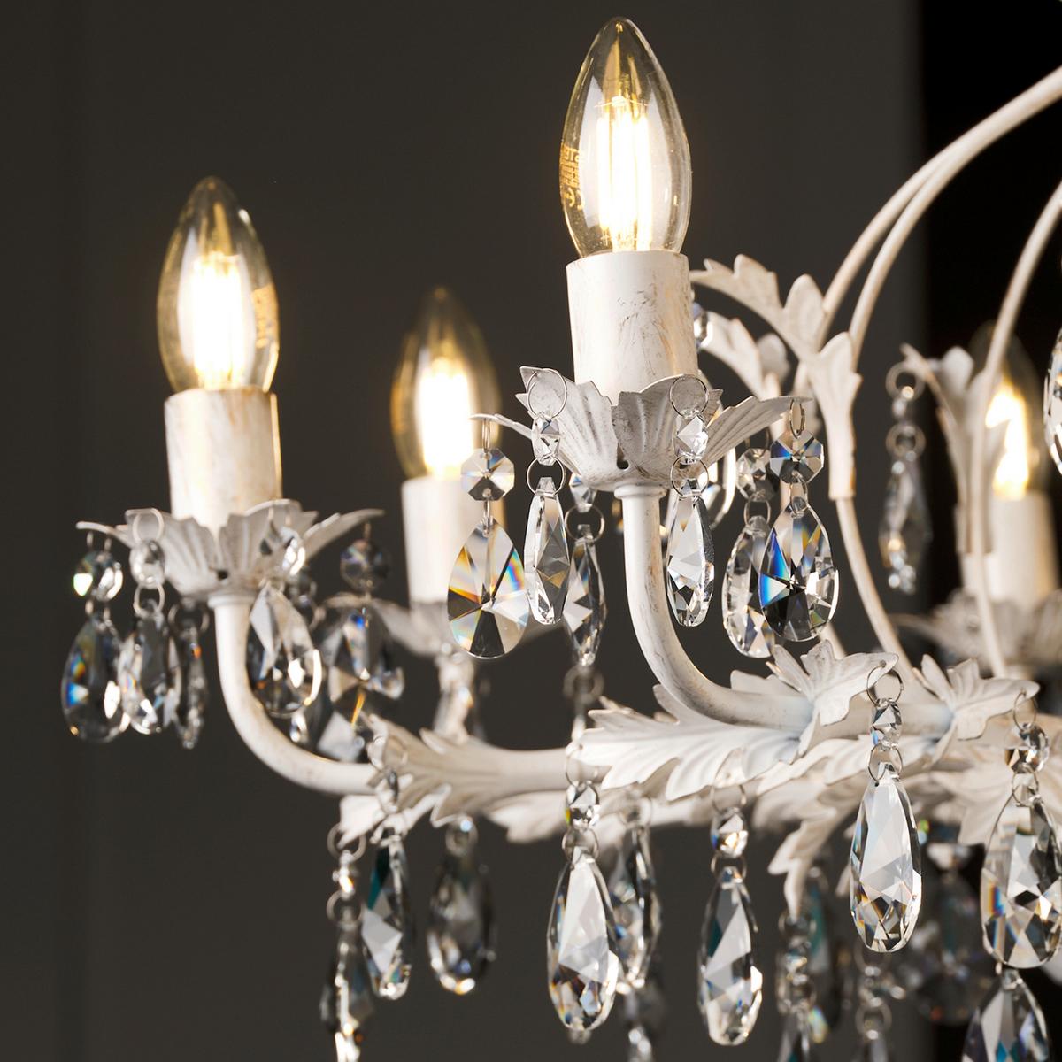Kristall-Hängeleuchte Teresa Weiß max. 6 Watt - Weiß, KONVENTIONELL, Glas/Metall (70/70/105cm)