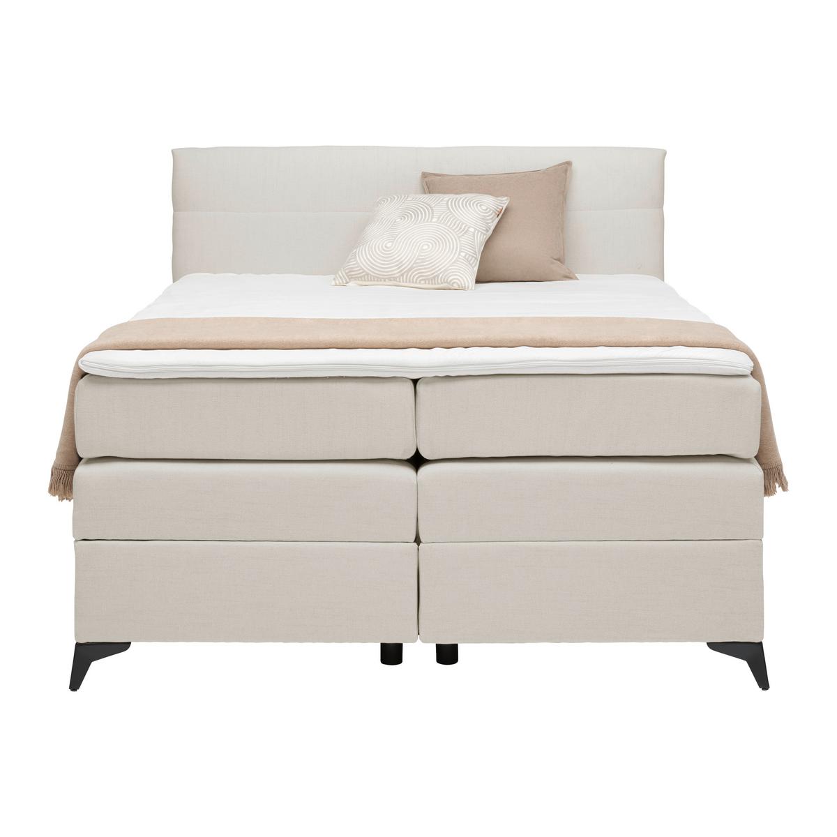 Boxspringbett Bari in Creme ca. 140x200cm - Creme/Schwarz, KONVENTIONELL, Textil/Metall (140/200cm) - Mömax