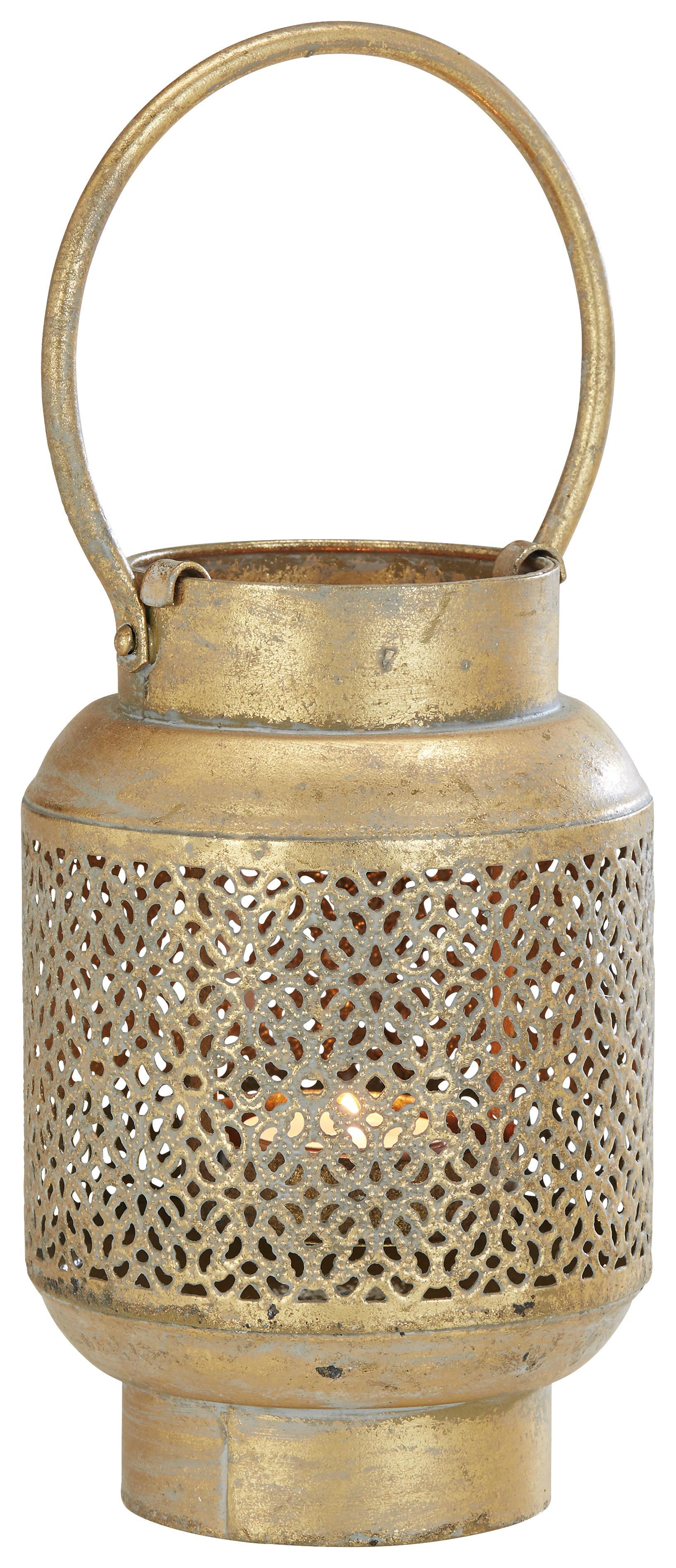 Laterne Salvatore Goldfarben - Goldfarben, ROMANTIK / LANDHAUS, Metall (12,5/27/11cm) - Zandiara