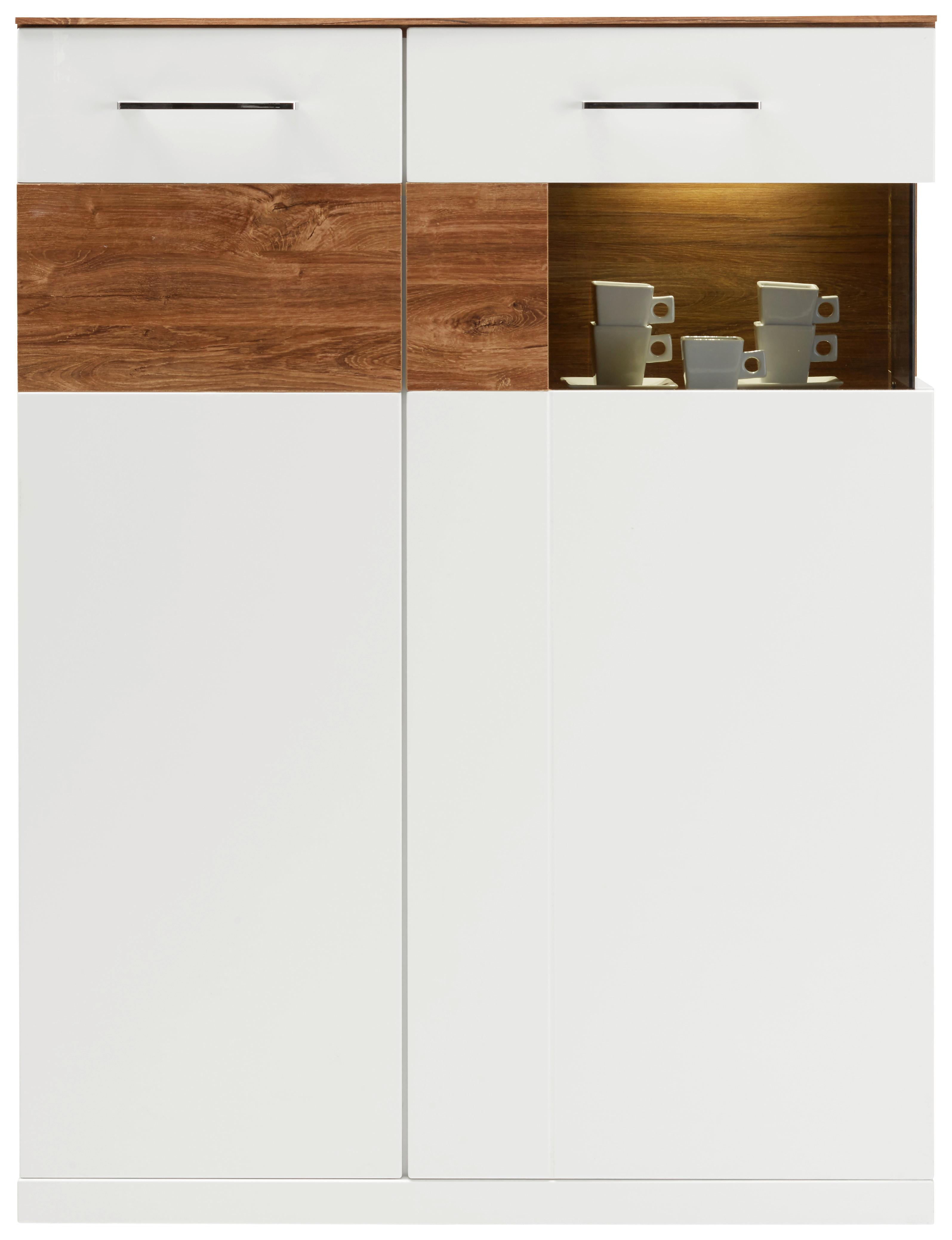 Highboard in Weiß Hochglanz - Weiß/Akaziefarben, MODERN, Holzwerkstoff (104/137/40cm) - Premium Living