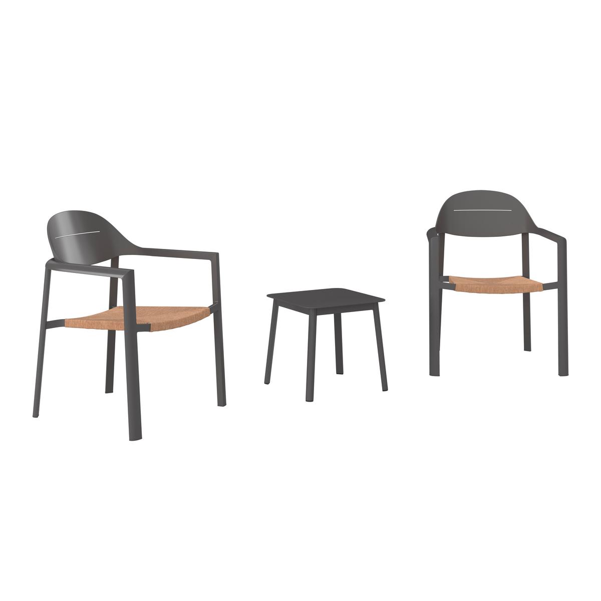 Set Za Balkon Sydney, 3-Delno - temno siva/naravne barve, Moderno, kovina/umetna masa (66/68/66cm) - Mömax