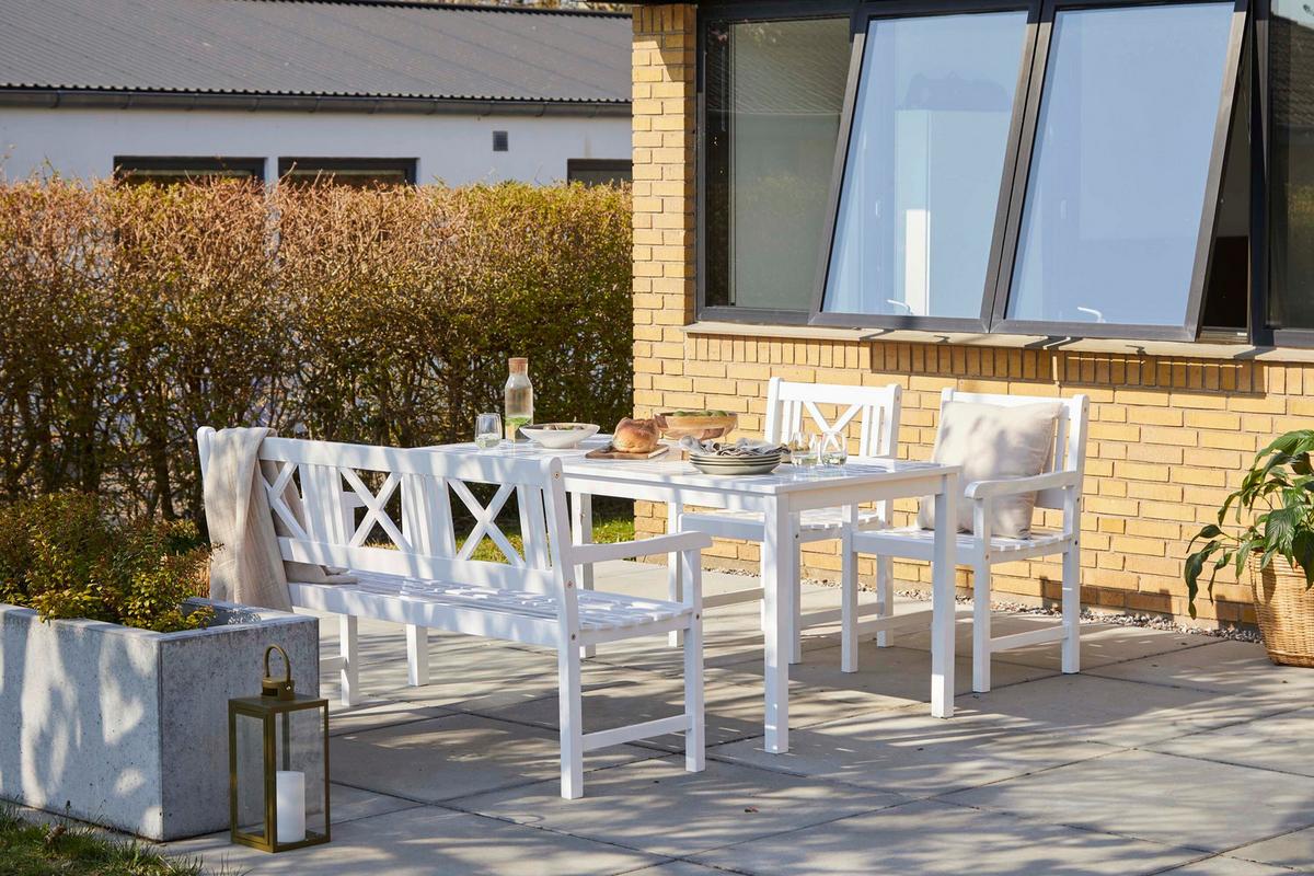 Gartentischgruppe Rosenborg Weiß - Weiß Hochglanz, Natur, Holz (165/89/130cm) - Gardenson