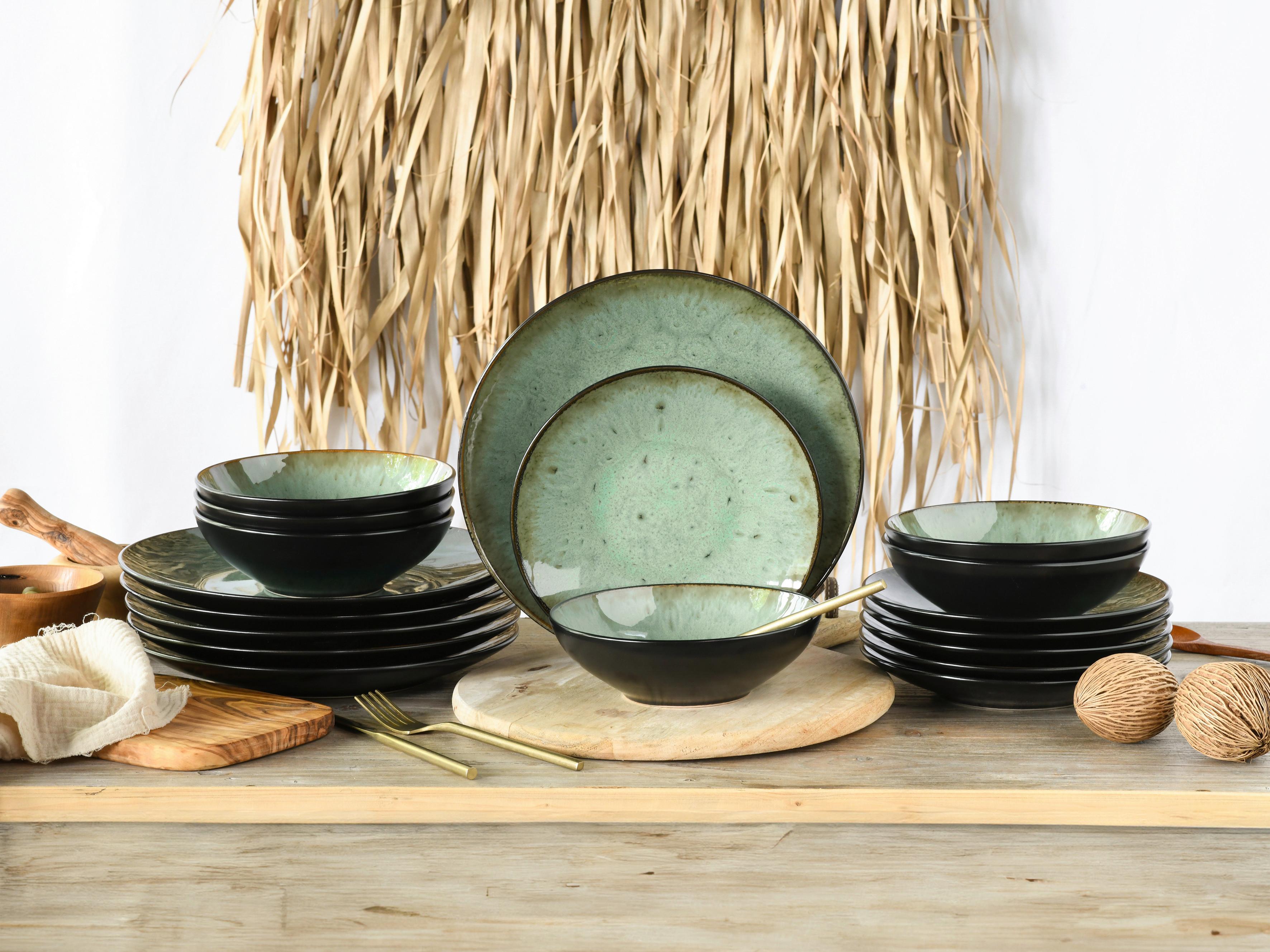 Jedilni Servis Jawa Green, 18-Delni - črna/zelena, Basics, keramika - Creatable