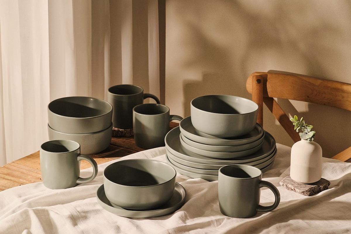 SERWIS OBIADOWO-ŚNIADANIOWY 21010 - zielony, Trend, ceramika - Novel