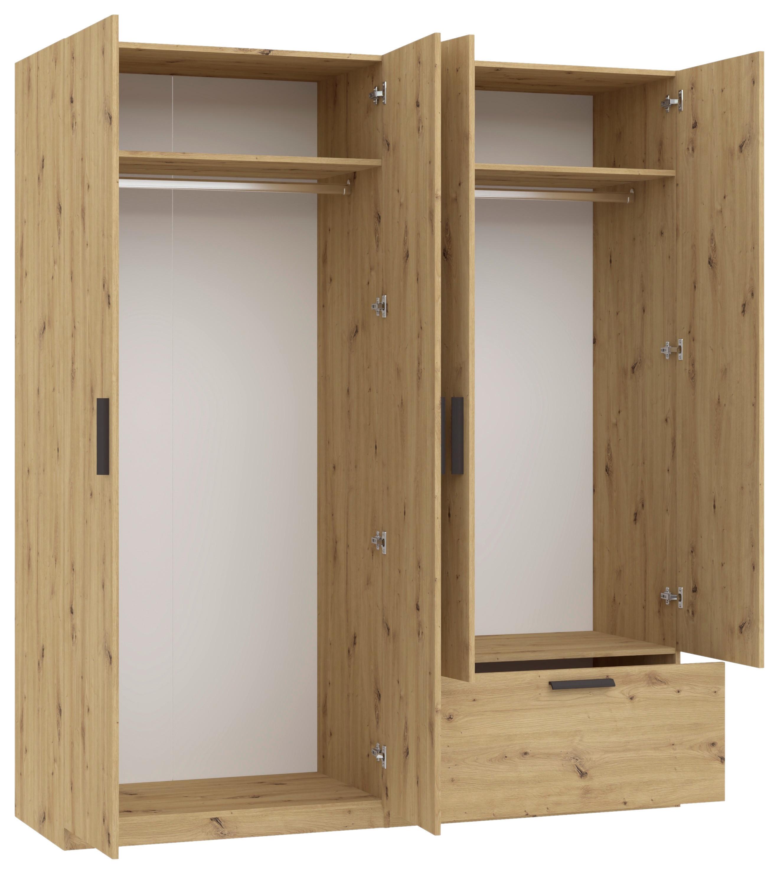 GARDEROB MED GÅNGJÄRNSDÖRRAR MILOS 4T1S - ek Artisan/svart, Modern, trämaterial/plast (180/210/54cm) - Mömax