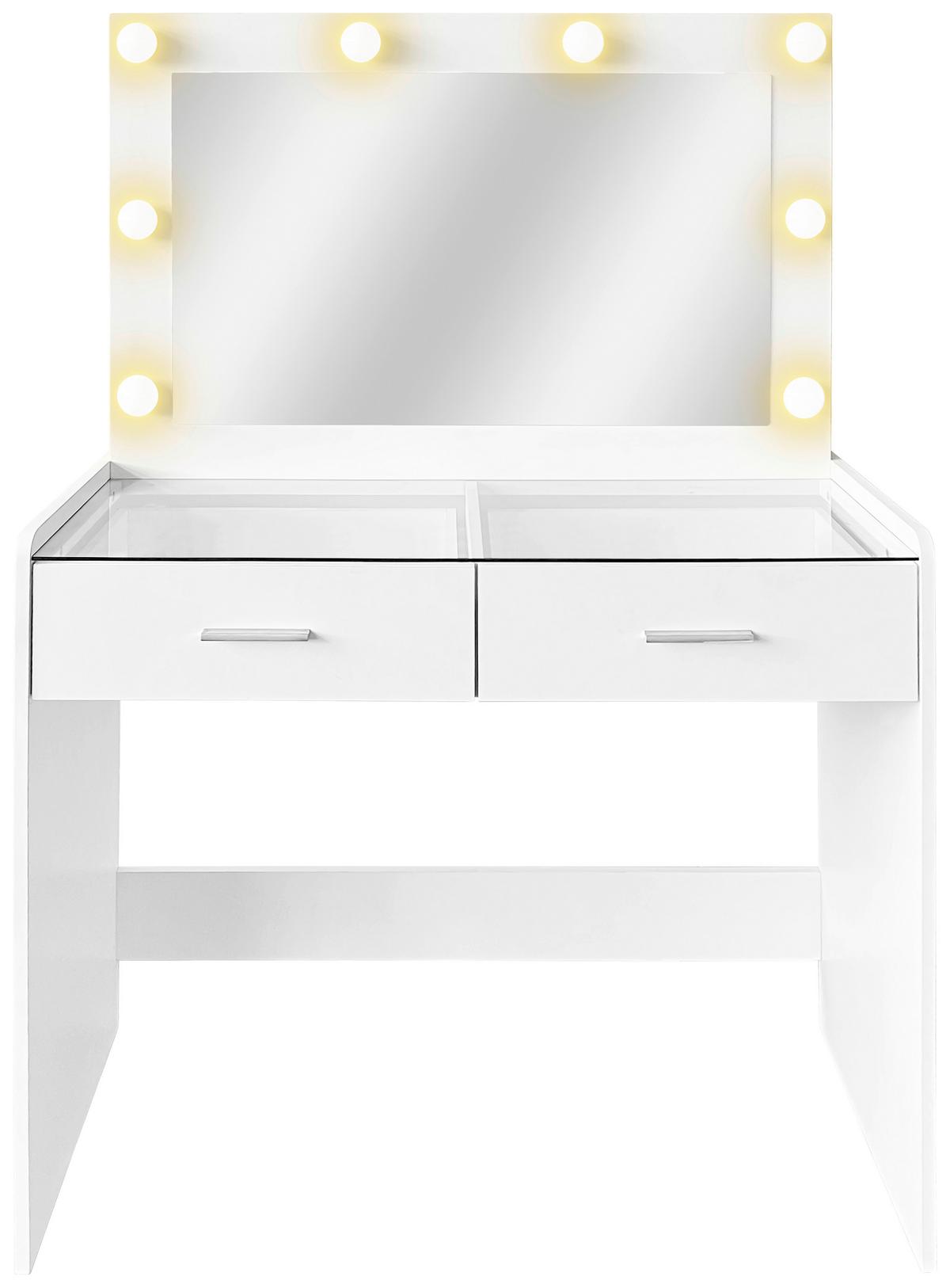 Măsuță de machiaj MILA - alb, Trend, sticlă/material pe bază de lemn (95/140/44cm) - Modern Living