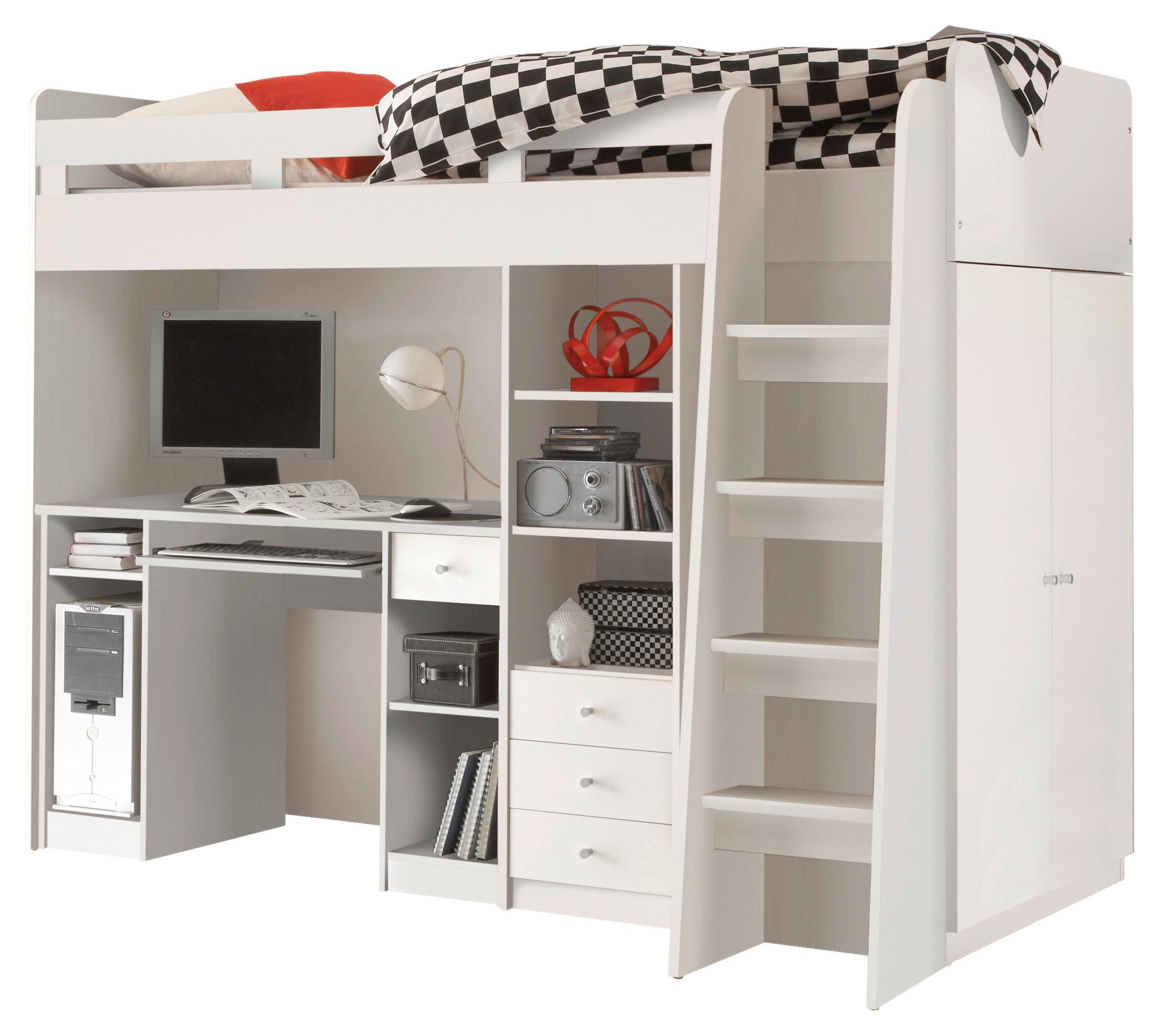 Visoka Postelja Unit, Bela, 90x200, Višina 160 Cm - bela, Moderno, leseni material (90/200cm) - MID.YOU